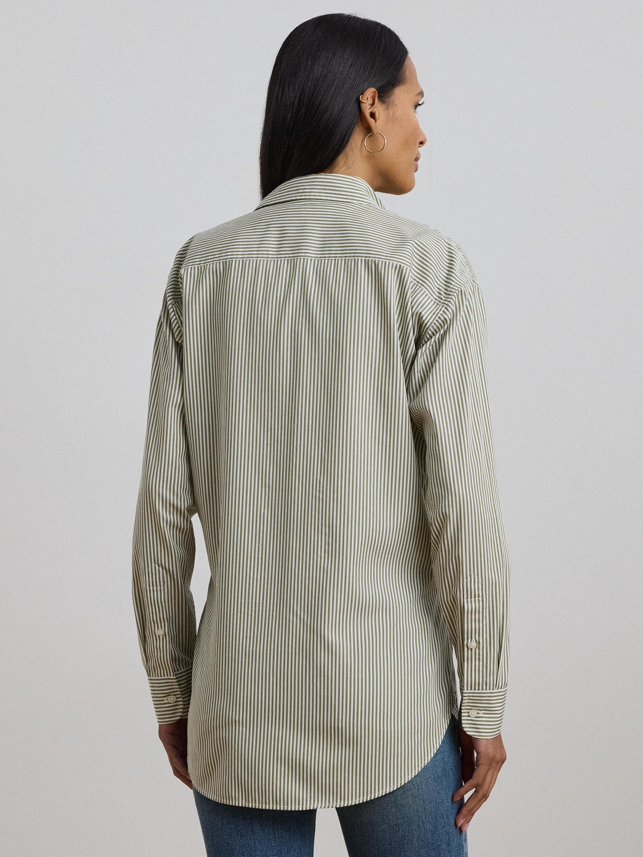 Product image 4 of 4, which shows Lauren Ralph Lauren Kotta Long Sleeve Striped Cotton Shirt, Green/White, S