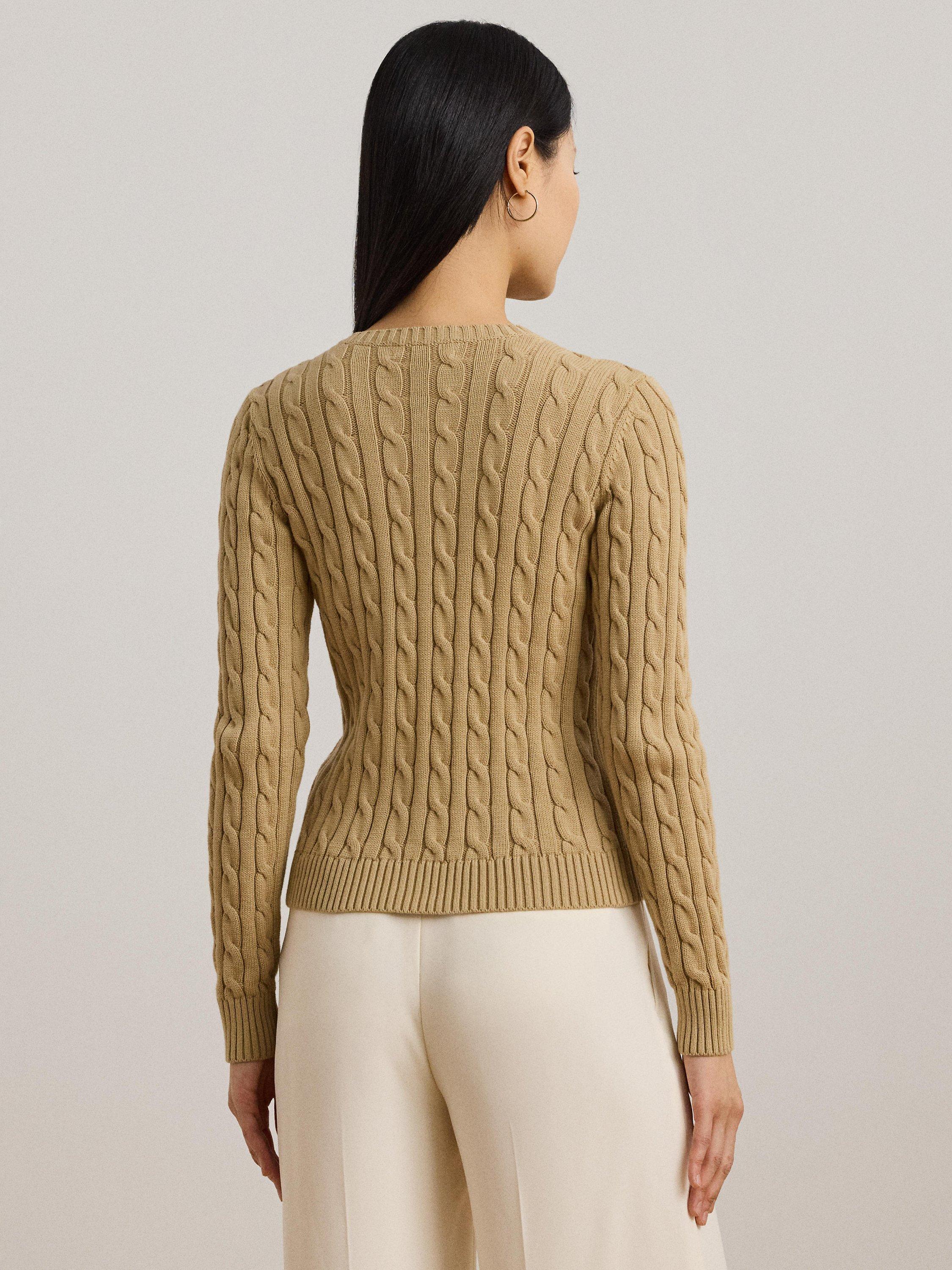 Product image 4 of 4, which shows Lauren Ralph Lauren Ralhan Cotton Cable Knit Cardigan, Birch Tan, XS