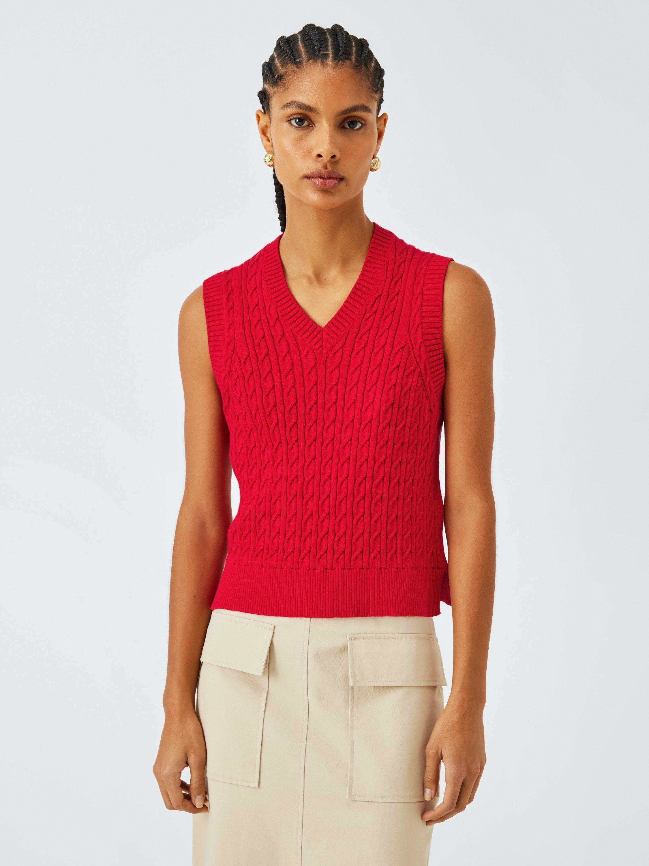 Product image 1 of 6, which shows Barbour Hartland Cotton Cable Knit Vest, Crimson Red, 8