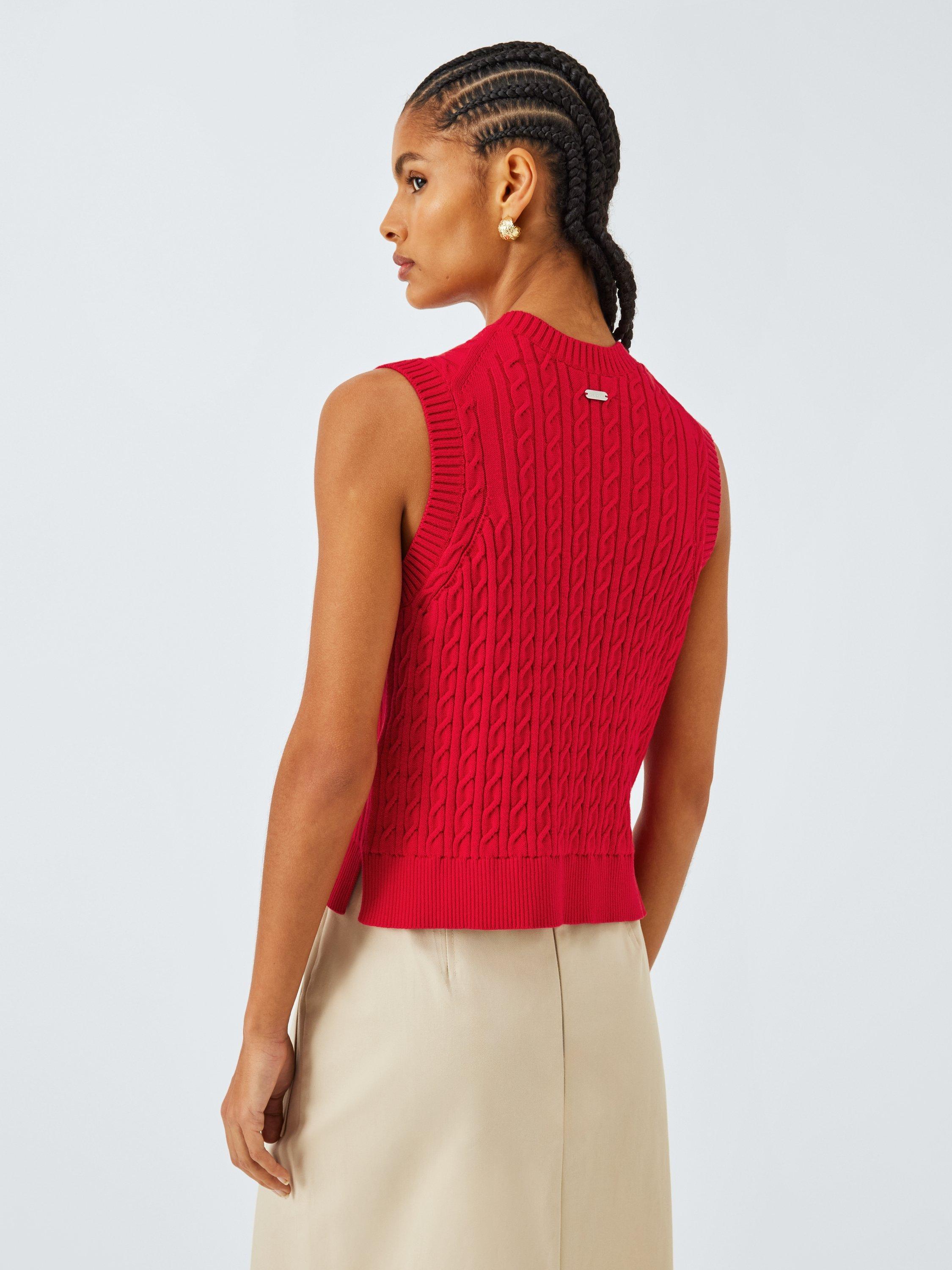 Product image 2 of 6, which shows Barbour Hartland Cotton Cable Knit Vest, Crimson Red, 8