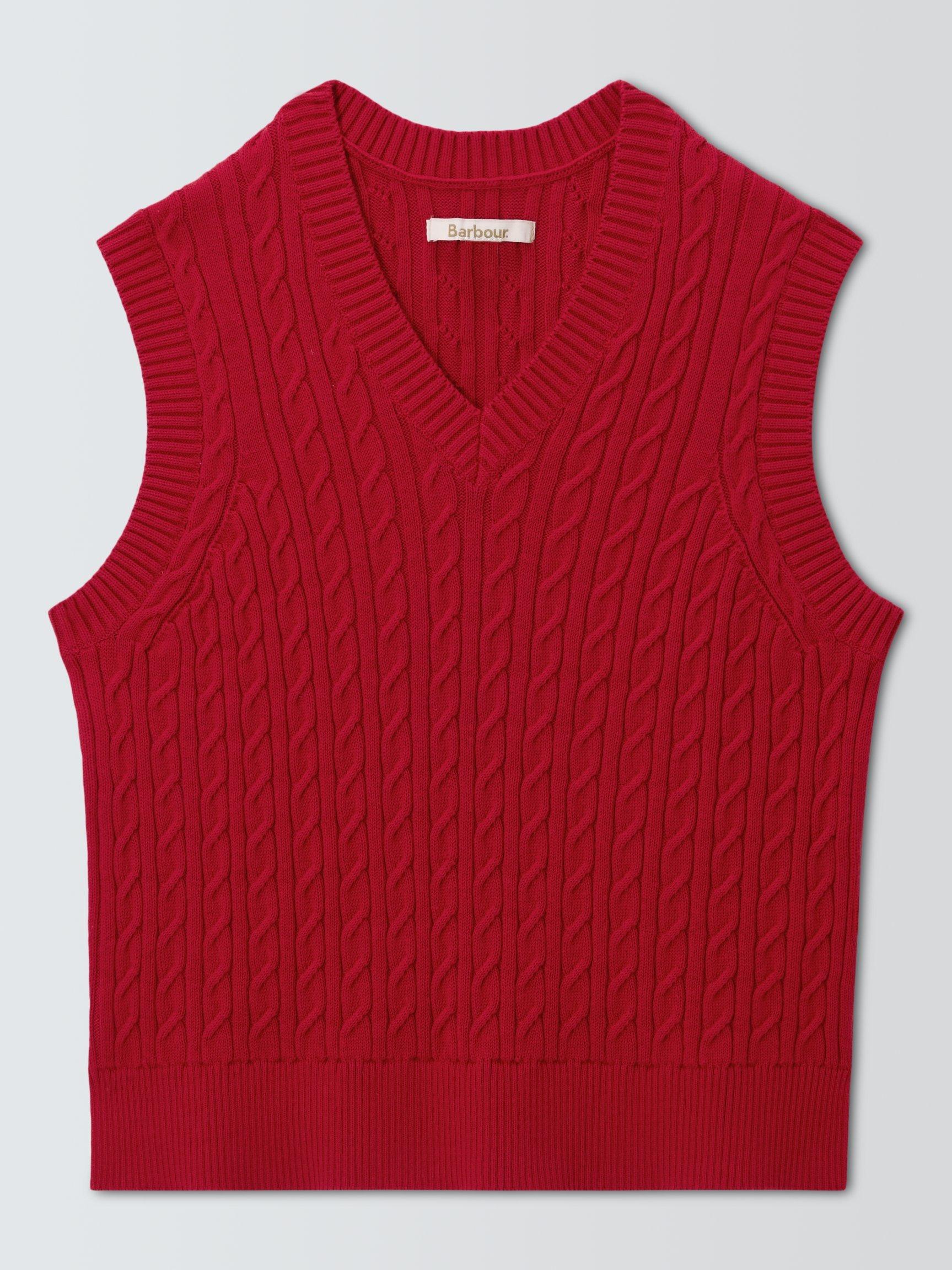 Product image 4 of 6, which shows Barbour Hartland Cotton Cable Knit Vest, Crimson Red, 8