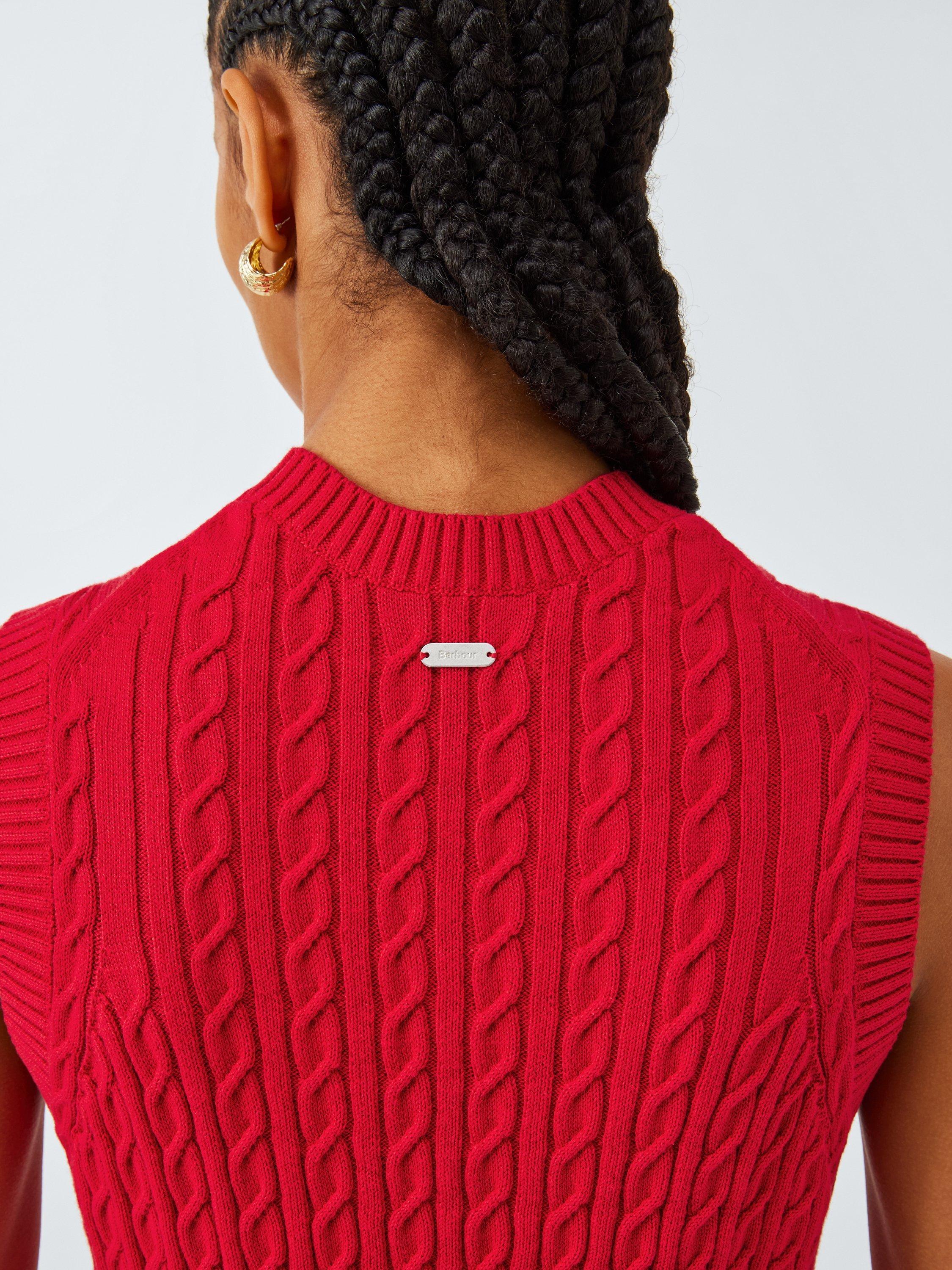 Product image 6 of 6, which shows Barbour Hartland Cotton Cable Knit Vest, Crimson Red, 8