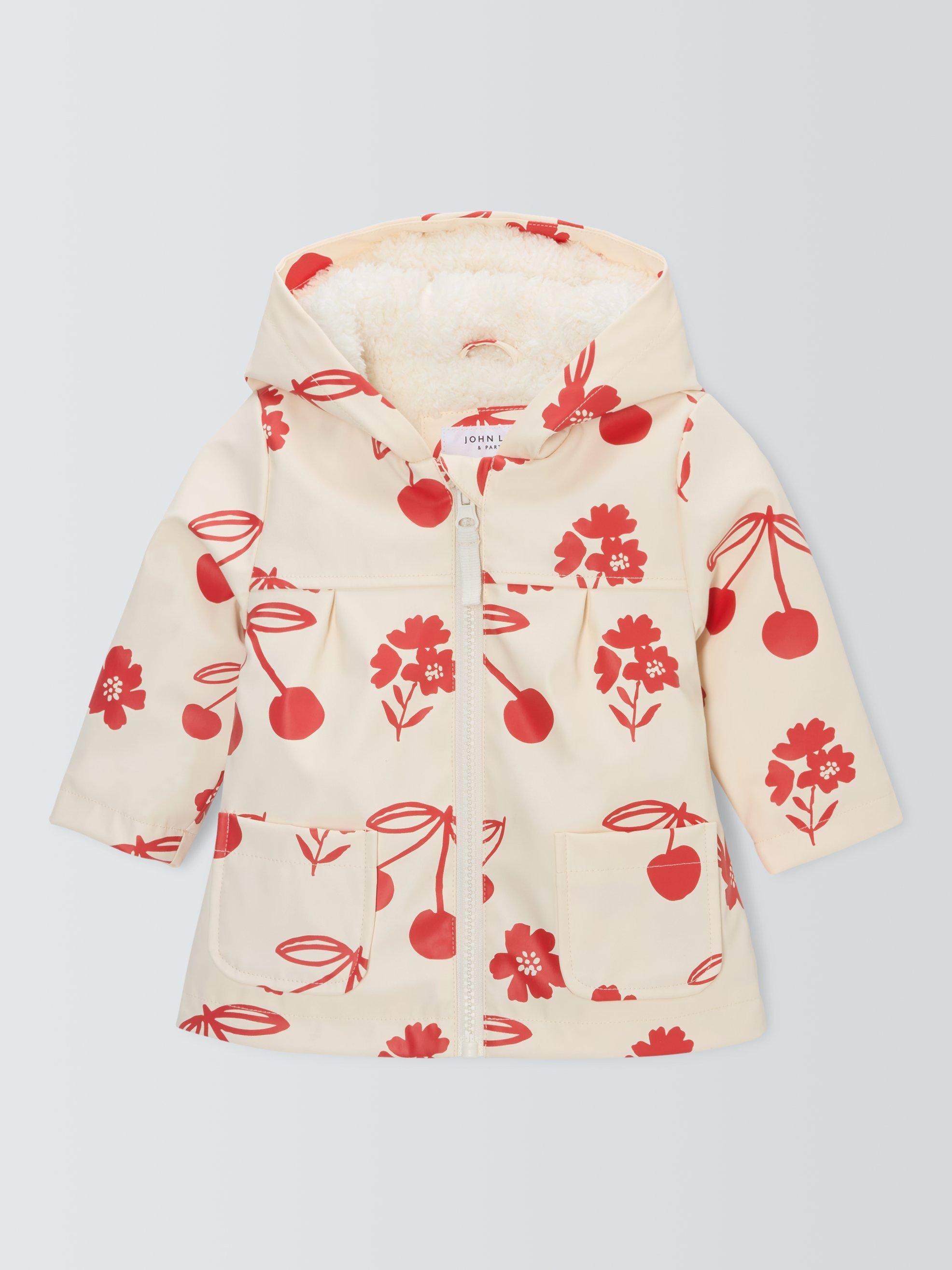 Product image 1 of 3, which shows John Lewis Baby Borg Cherry Print Rain Mac, Multi, 3-6 months
