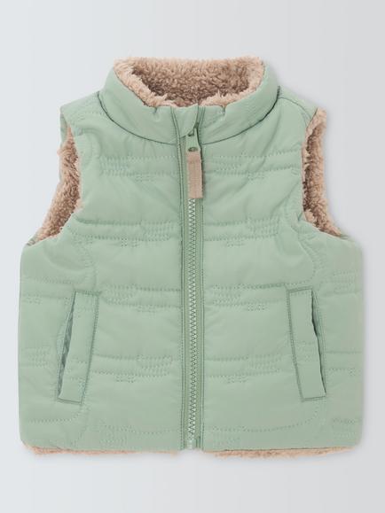 John Lewis Baby Crocodile Quilted Reversible Gilet, Green, Green