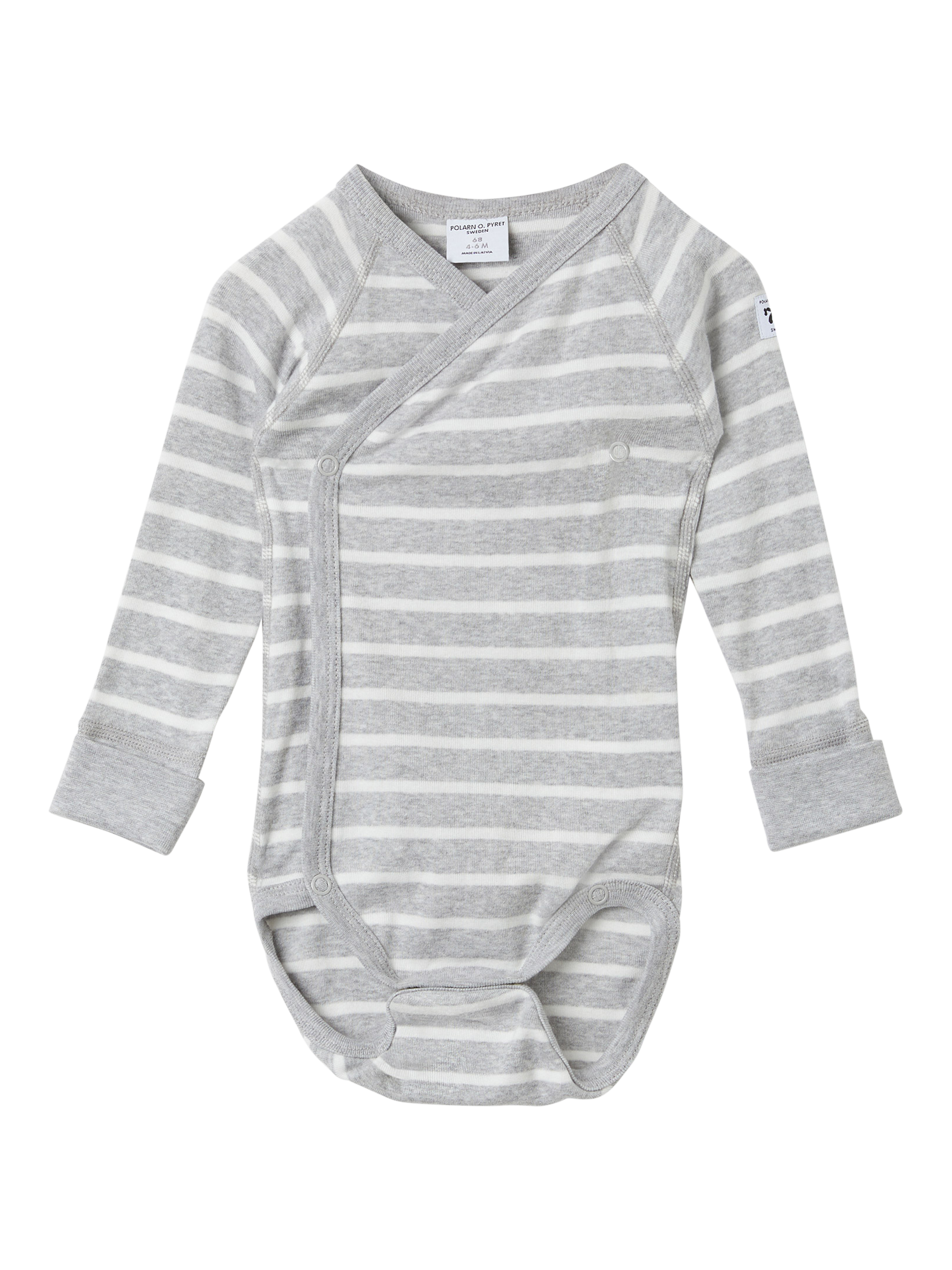 Product image 1 of 3, which shows Polarn O. Pyret Baby Organic Cotton Stripe Bodysuit, Grey, Earl years