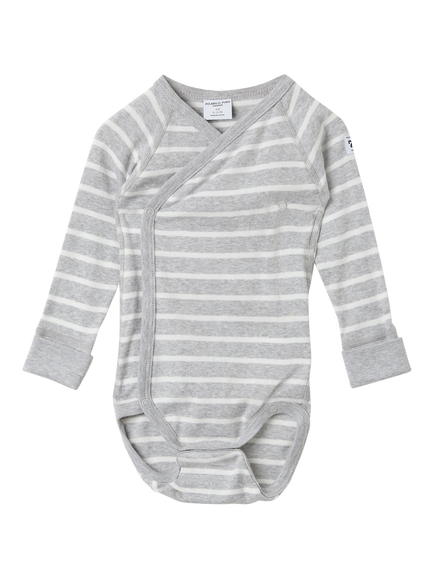 Polarn O. Pyret Baby Organic Cotton Stripe Bodysuit, Grey, Grey