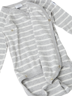 Polarn O. Pyret Baby Organic Cotton Stripe Bodysuit, Grey - view 2, Grey