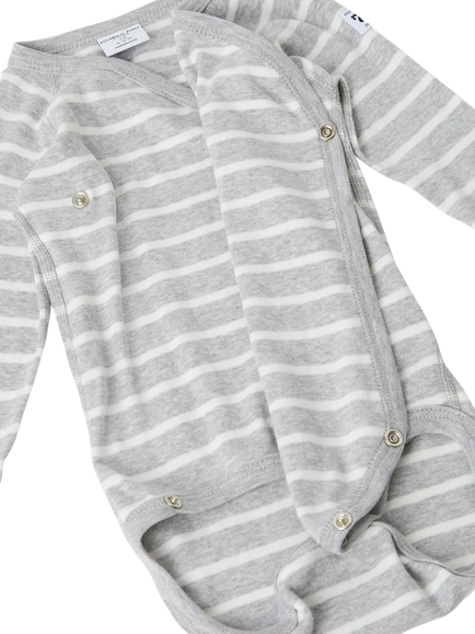 Polarn O. Pyret Baby Organic Cotton Stripe Bodysuit, Grey - view 2, Grey