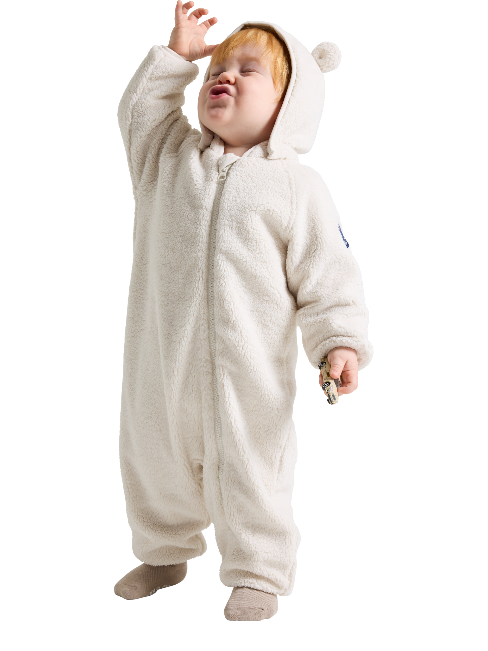 Product image 1 of 7, which shows Polarn O. Pyret Baby Teddy Pramsuit, White, 1-2 months