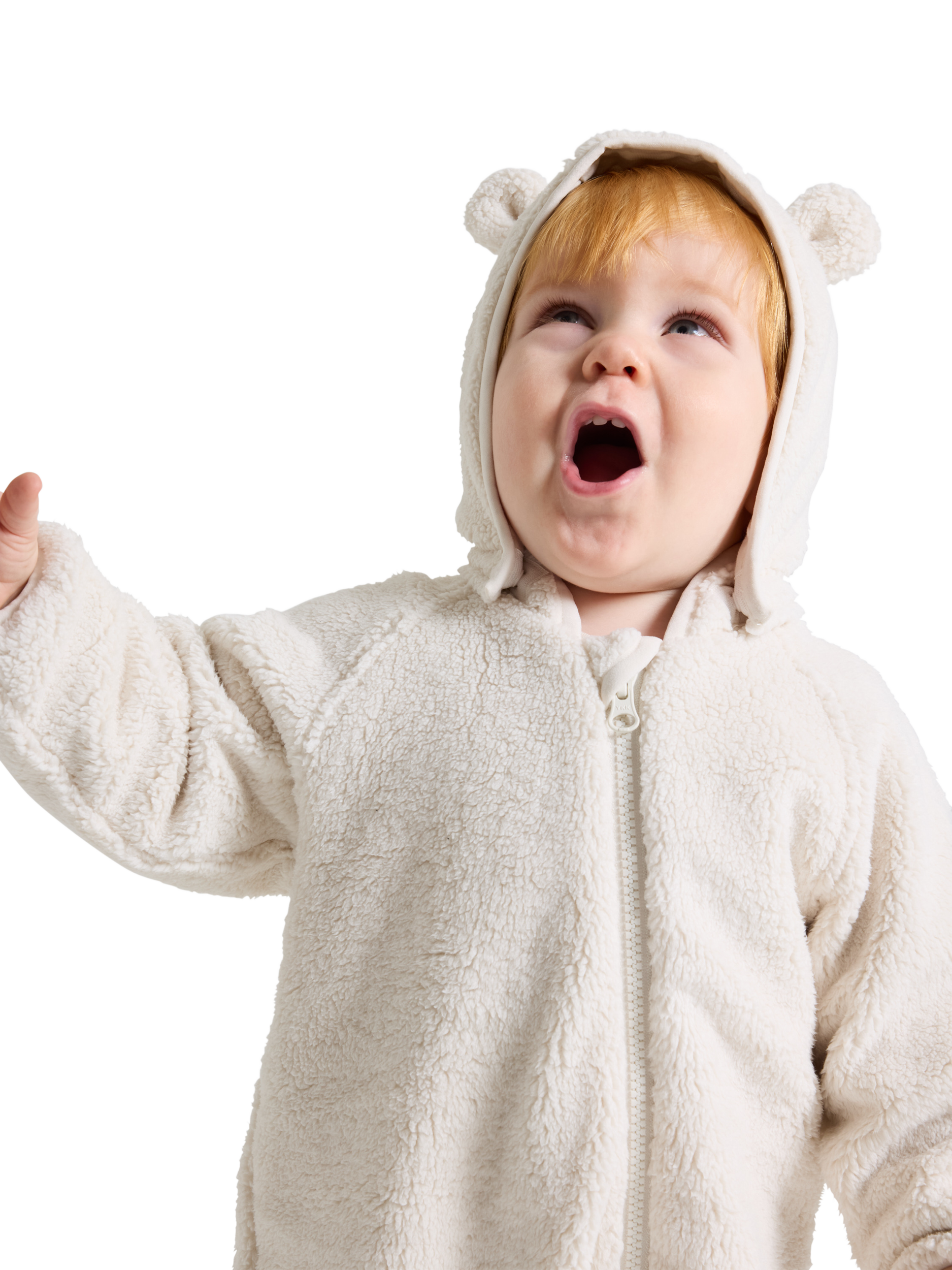 Product image 6 of 7, which shows Polarn O. Pyret Baby Teddy Pramsuit, White, 1-2 months