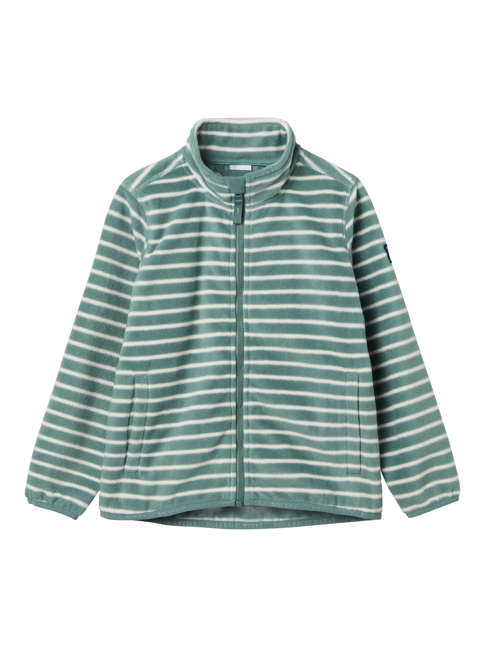 Product image 1 of 4, which shows Polarn O. Pyret Striped Fleece Jacket, Green, 6-12 months