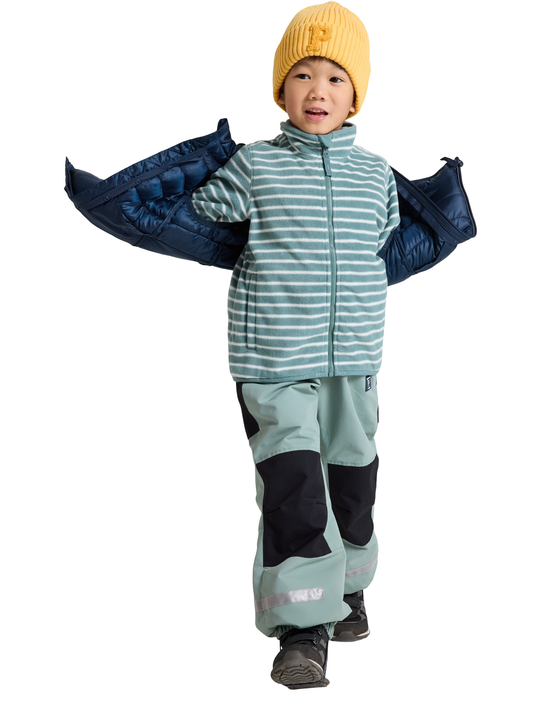 Product image 4 of 4, which shows Polarn O. Pyret Striped Fleece Jacket, Green, 6-12 months