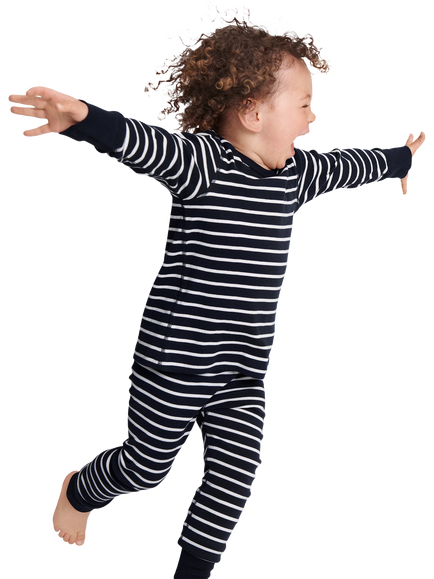 Polarn O. Pyret Kids' Organic Cotton Stripe Long Sleeve Top, Blue, Blue