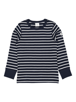 Polarn O. Pyret Kids' Organic Cotton Stripe Long Sleeve Top, Blue - view 2, Blue