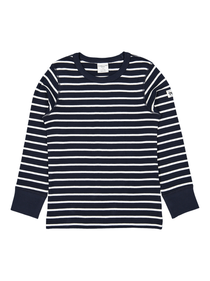 Polarn O. Pyret Kids' Organic Cotton Stripe Long Sleeve Top, Blue - view 2, Blue