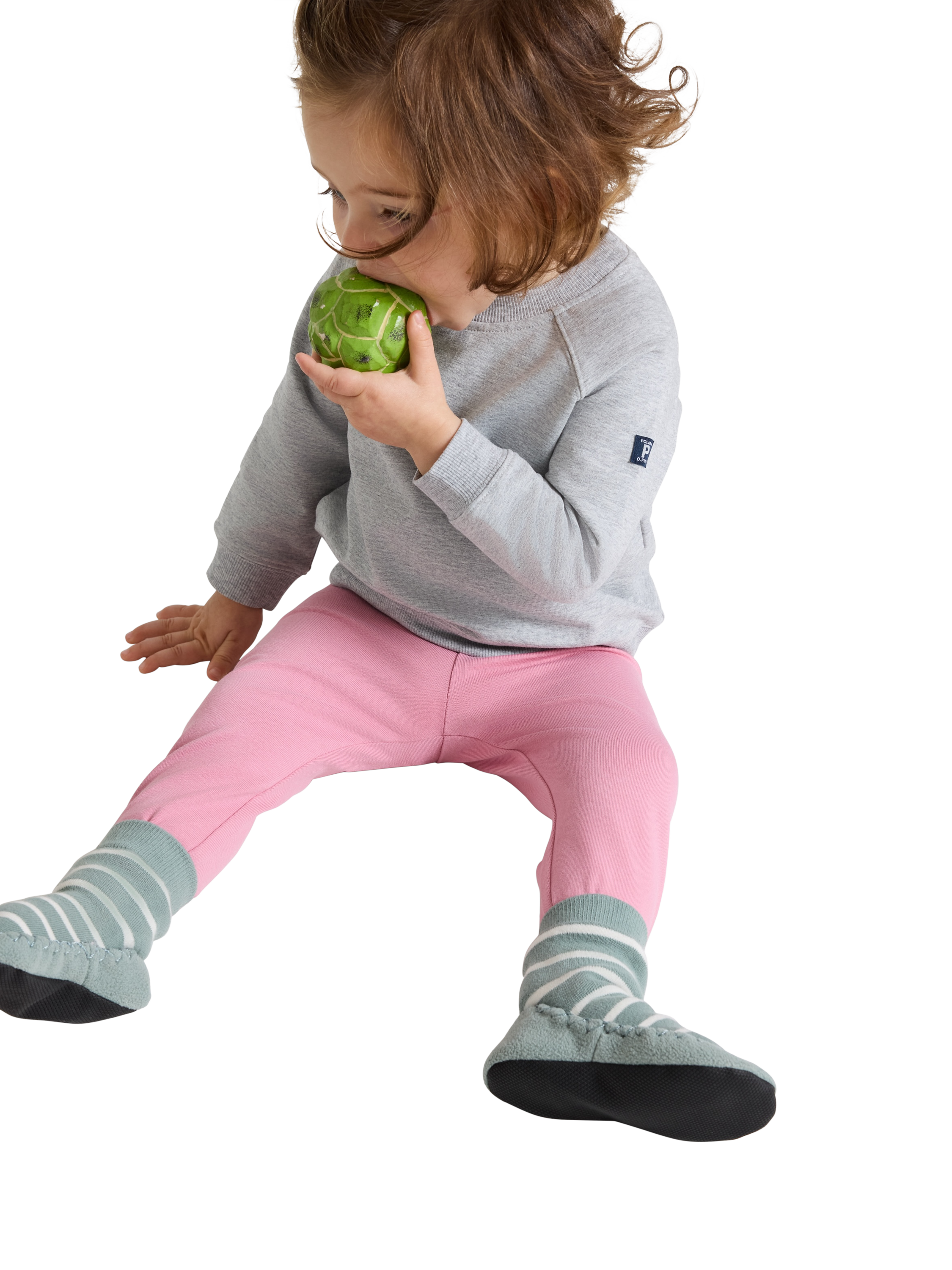 Product image 1 of 4, which shows Polarn O. Pyret Kids' Organic Cotton Leggings, Pink, 12-18 months