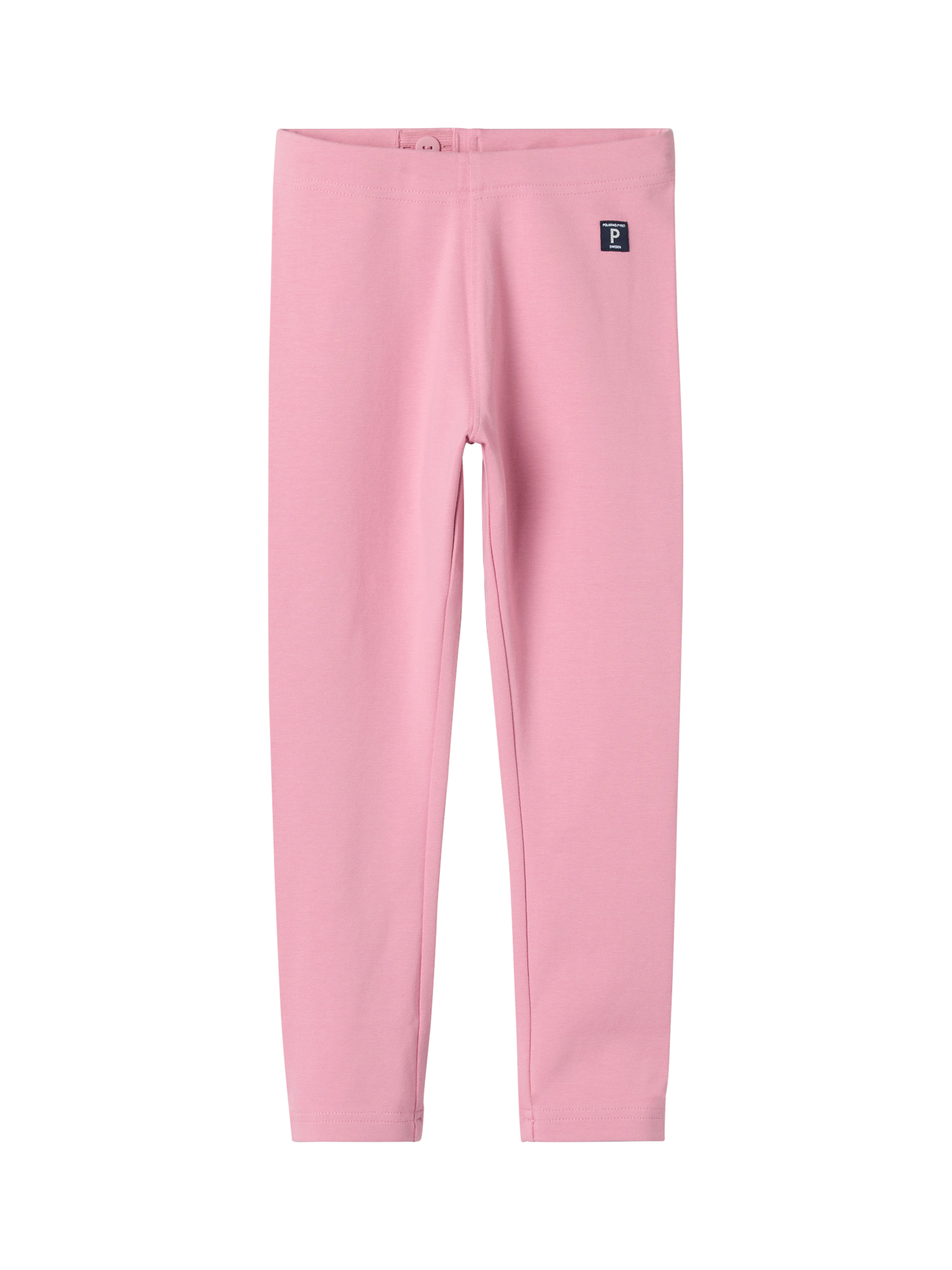 Product image 2 of 4, which shows Polarn O. Pyret Kids' Organic Cotton Leggings, Pink, 12-18 months