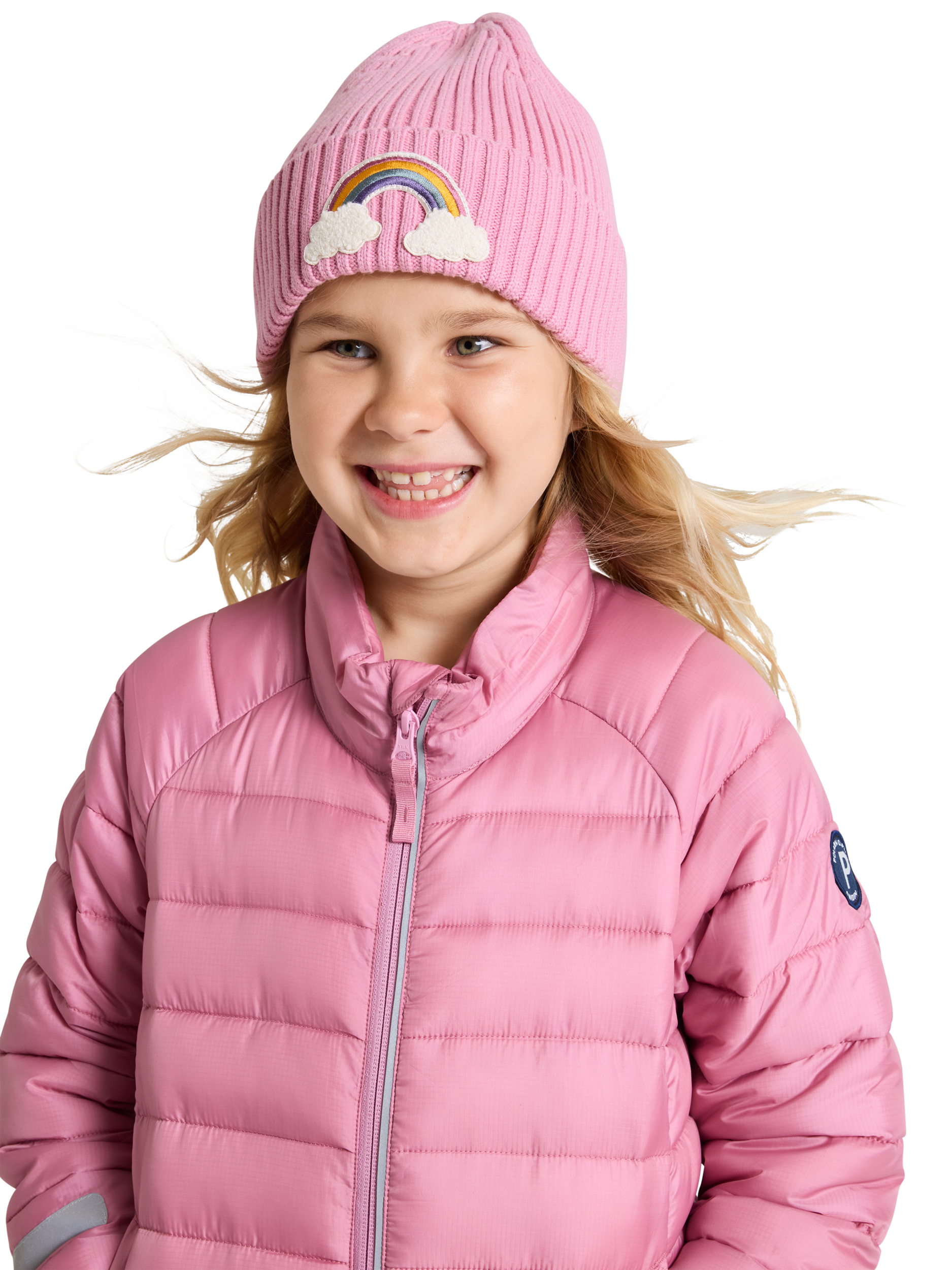 Product image 4 of 4, which shows Polarn O. Pyret Kids' Quilted Puffer Jacket, Pink, 9-12 months