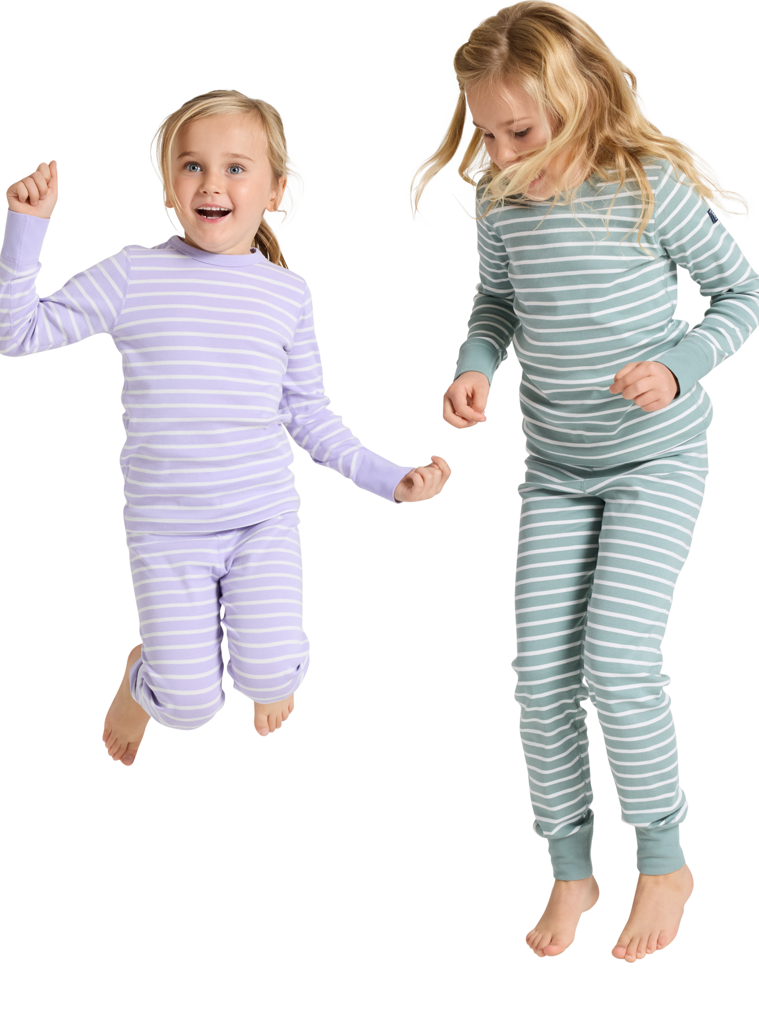 Product image 4 of 4, which shows Polarn O. Pyret Kids' Organic Cotton Stripe Leggings, Purple, 12-18 months