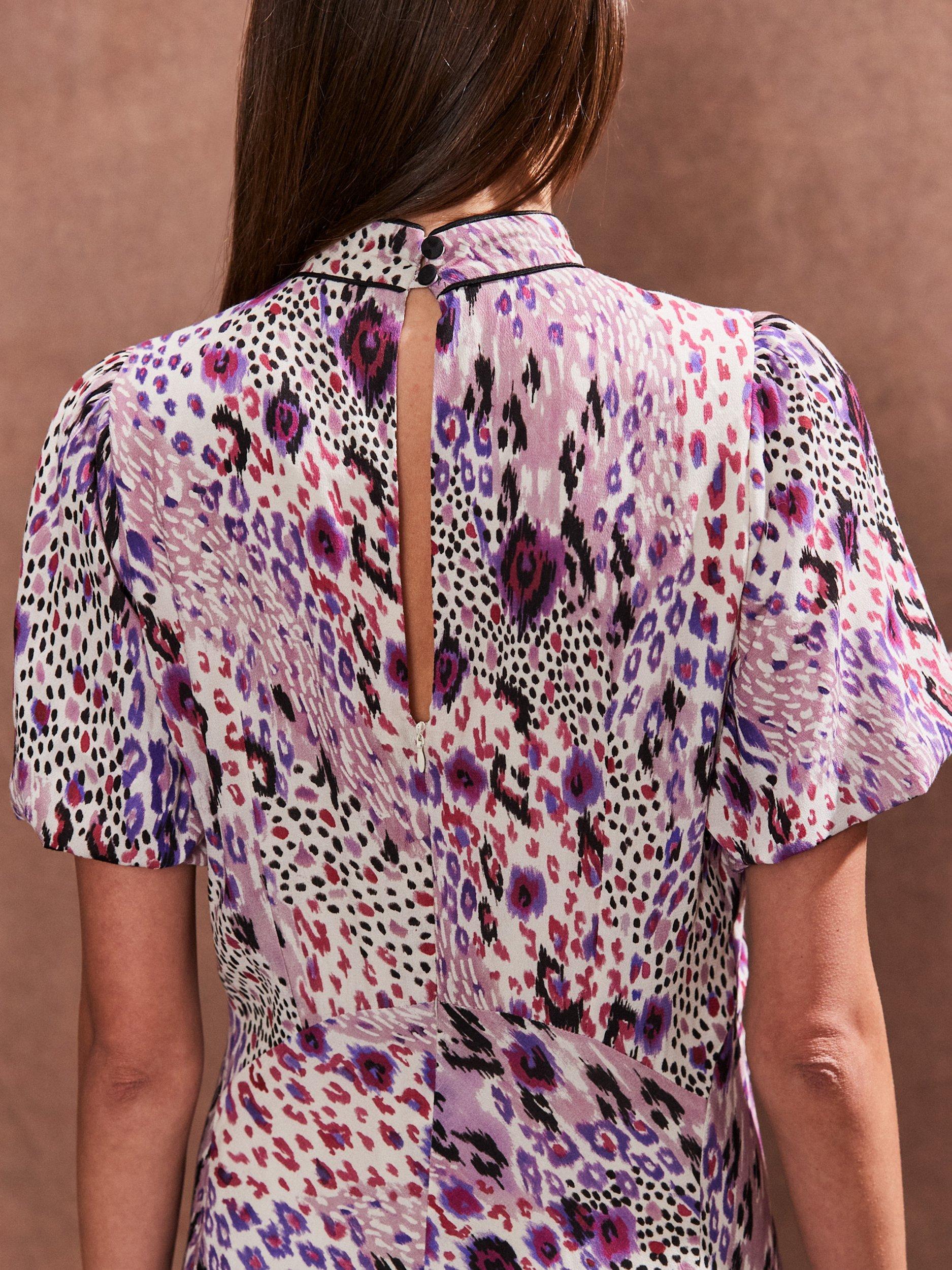 Product image 3 of 4, which shows Ro&Zo Petite Elodie Animal Print High Neck Dress, Pink, 10Pt