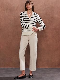 Ro&Zo Stripe Collared Jumper, Natural, Natural