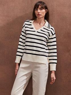 Ro&Zo Stripe Collared Jumper, Natural - view 2, Natural