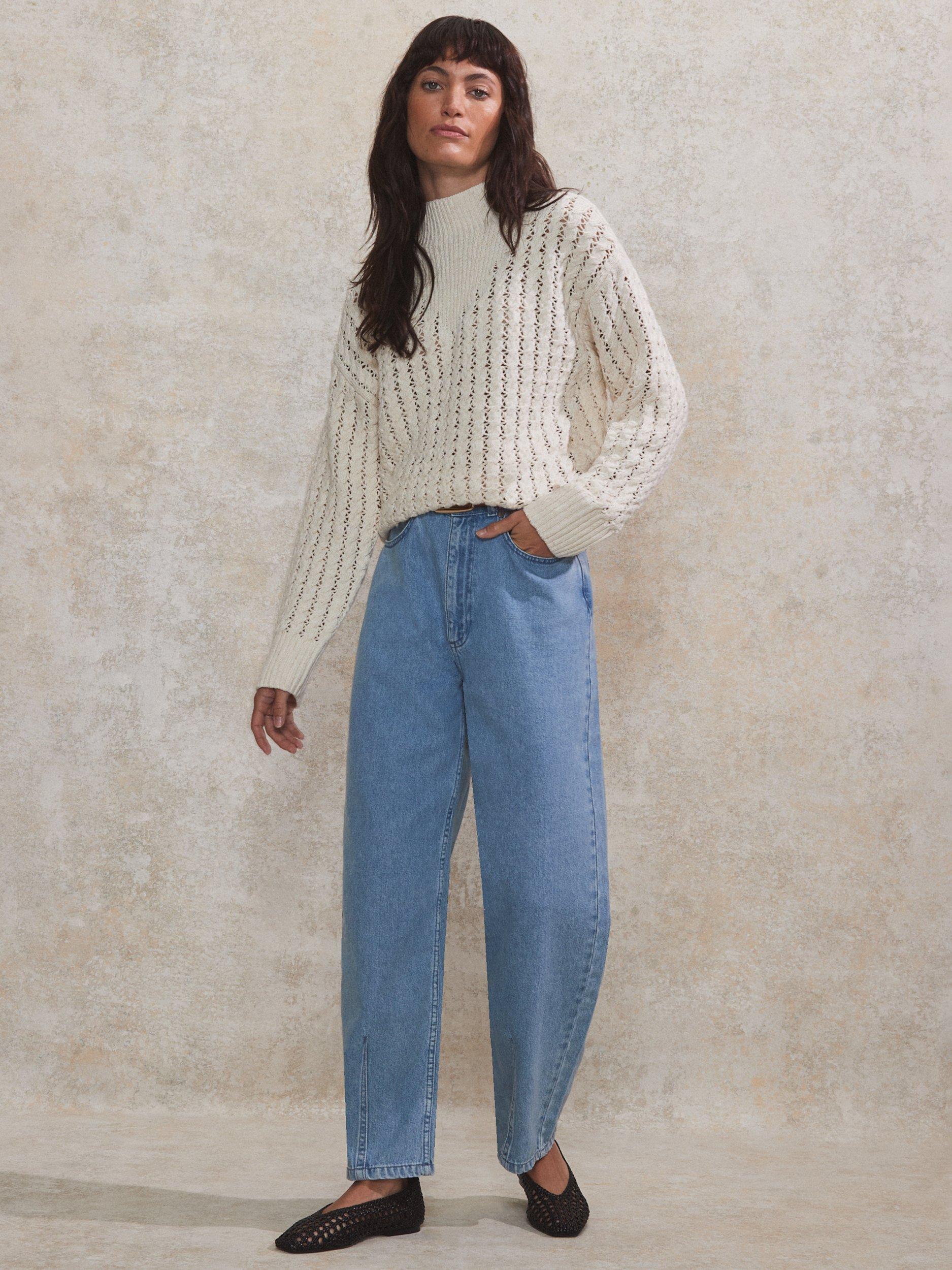 Product image 2 of 4, which shows Ro&Zo Pointelle High Neck Jumper, Natural, XS