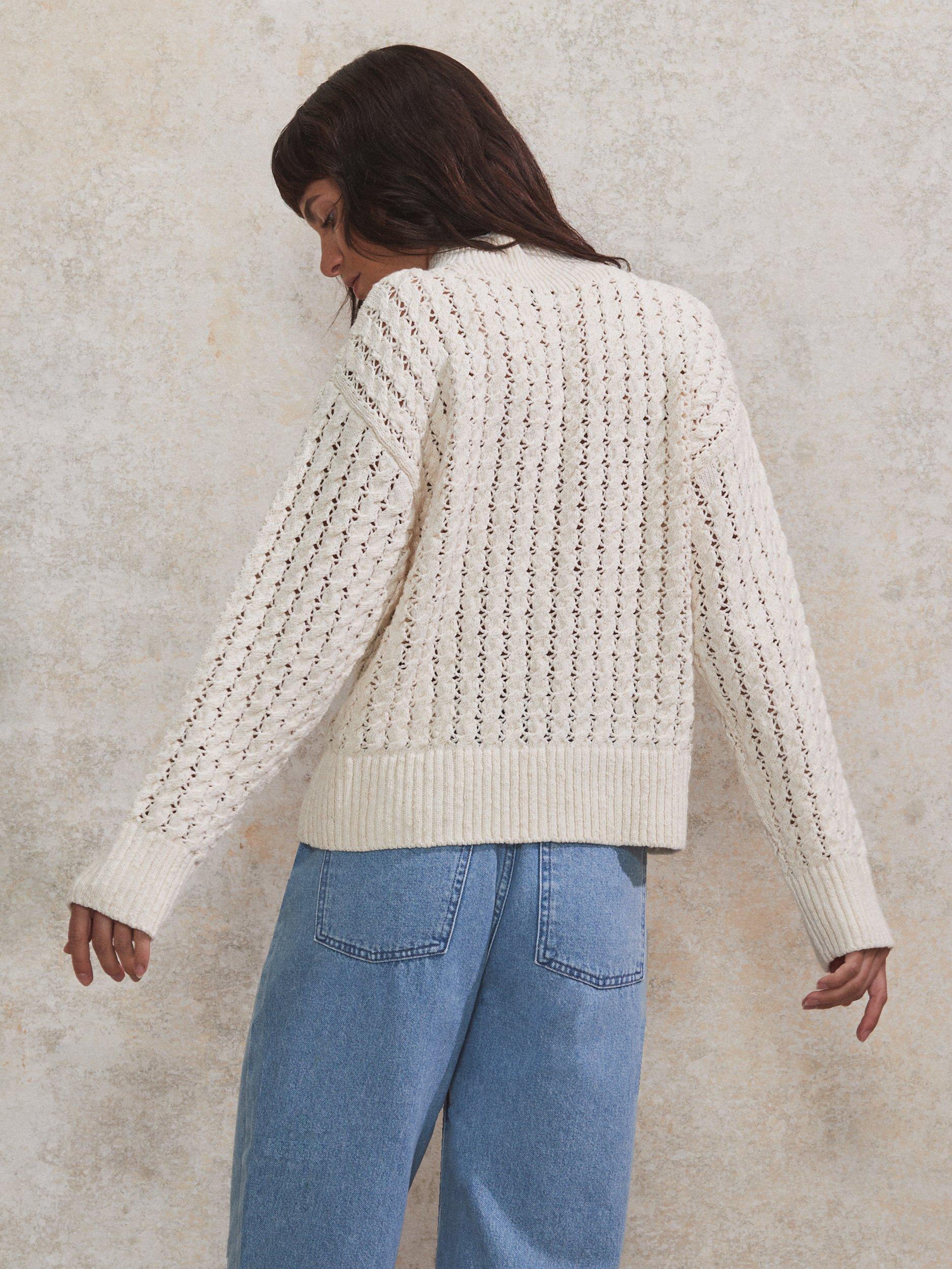 Product image 4 of 4, which shows Ro&Zo Pointelle High Neck Jumper, Natural, XS