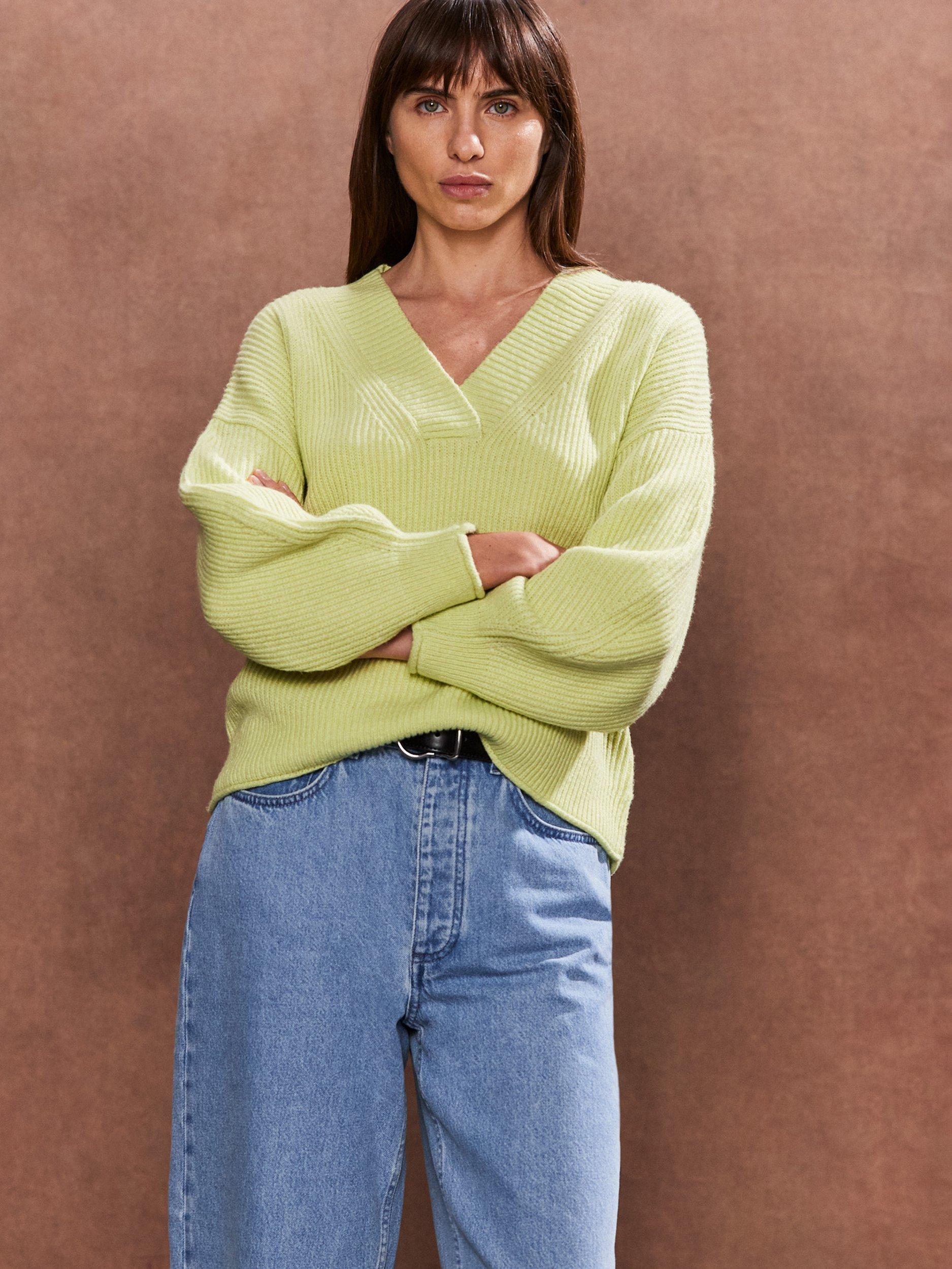 Product image 1 of 3, which shows Ro&Zo Rib Knit V-Neck Jumper, Green, L