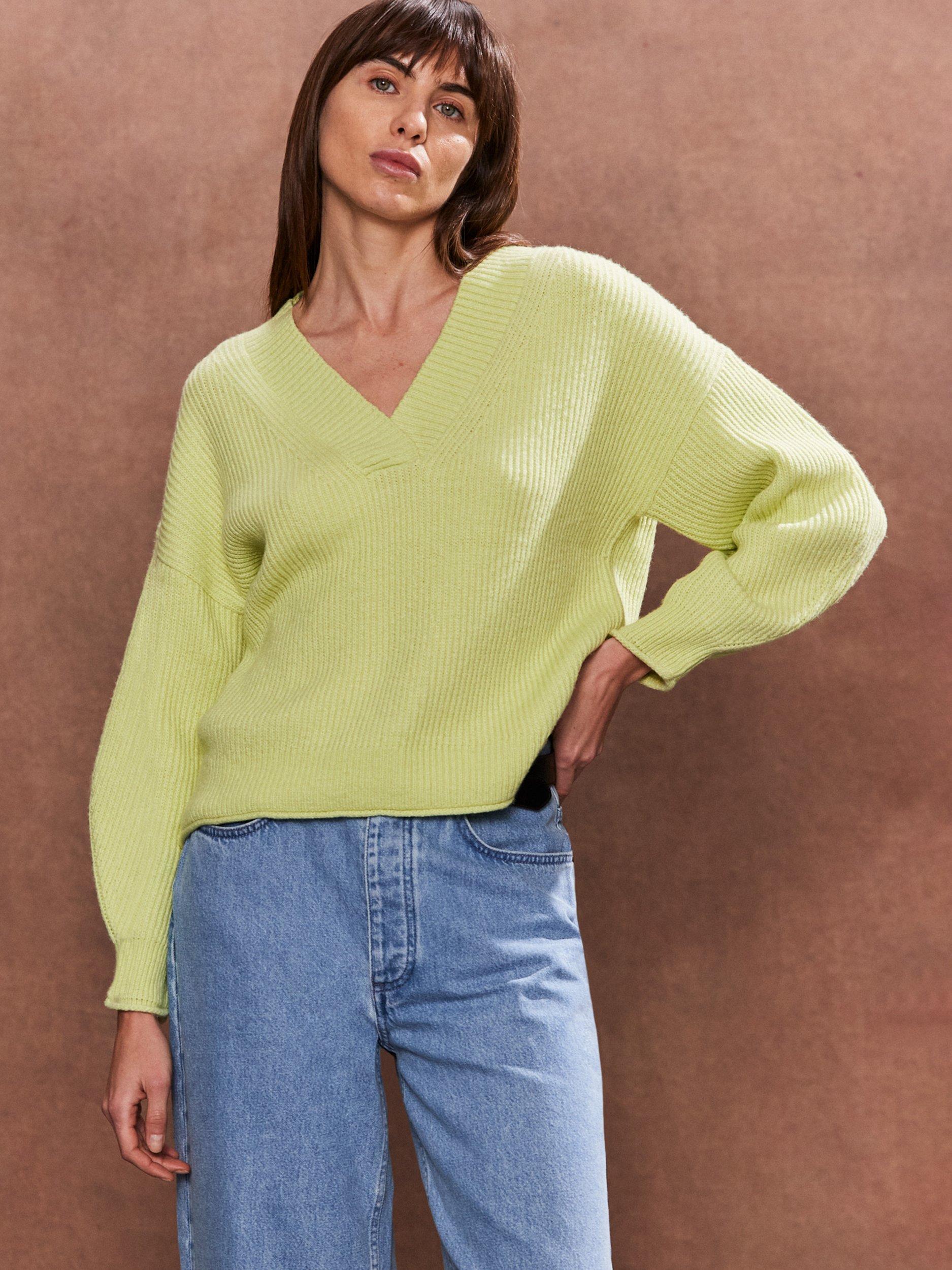 Product image 2 of 3, which shows Ro&Zo Rib Knit V-Neck Jumper, Green, L