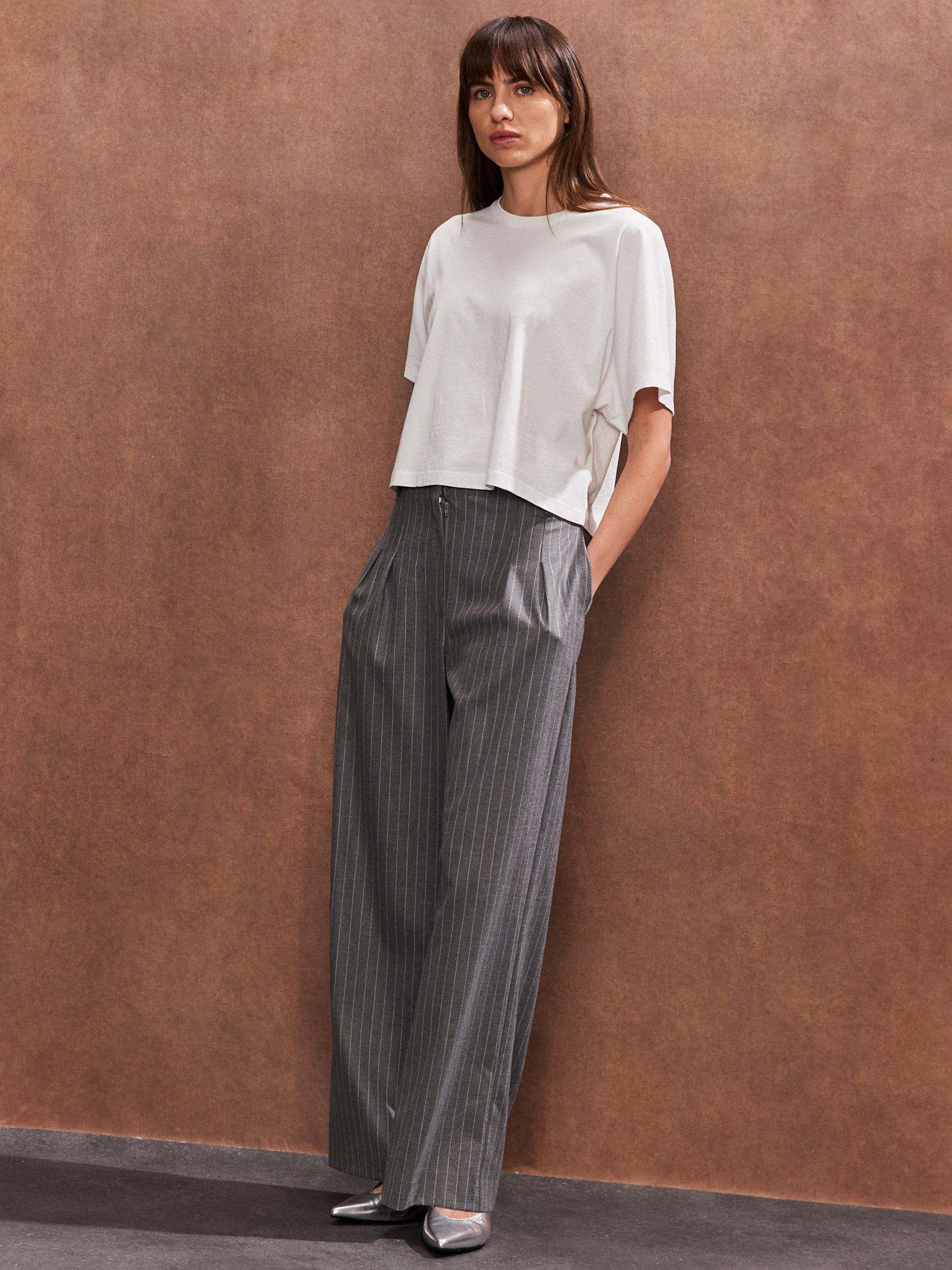 Product image 3 of 5, which shows Ro&Zo High Waist Pinstripe Trousers, Grey, 10