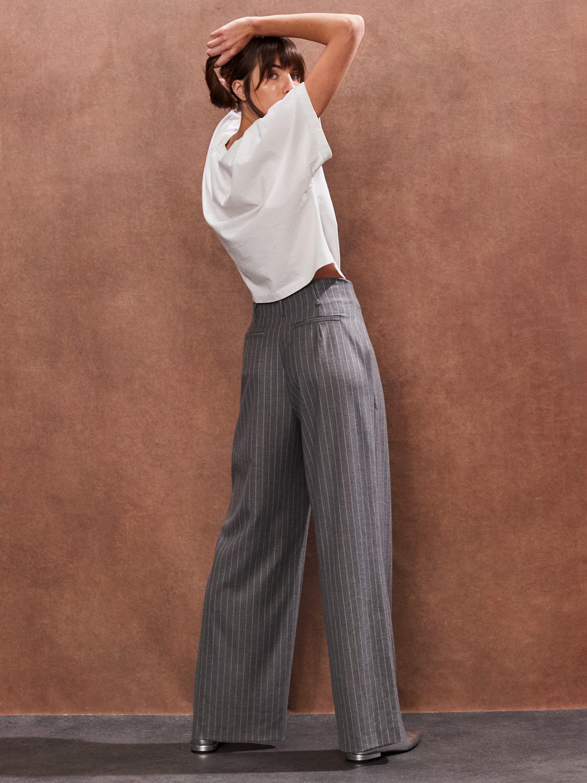 Product image 5 of 5, which shows Ro&Zo High Waist Pinstripe Trousers, Grey, 10