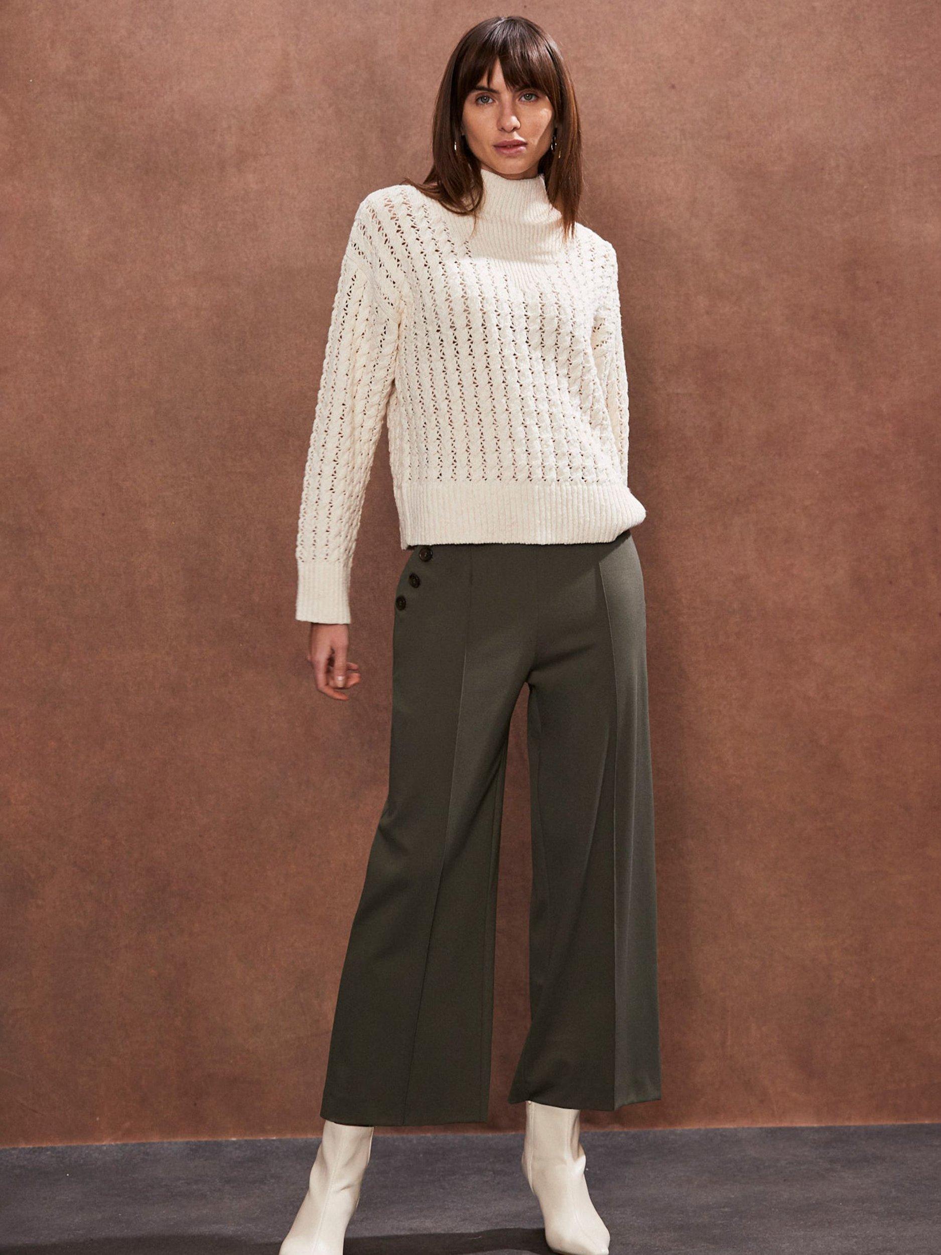 Product image 1 of 4, which shows Ro&Zo Ponte Twill Culotte Trousers, Green, 16
