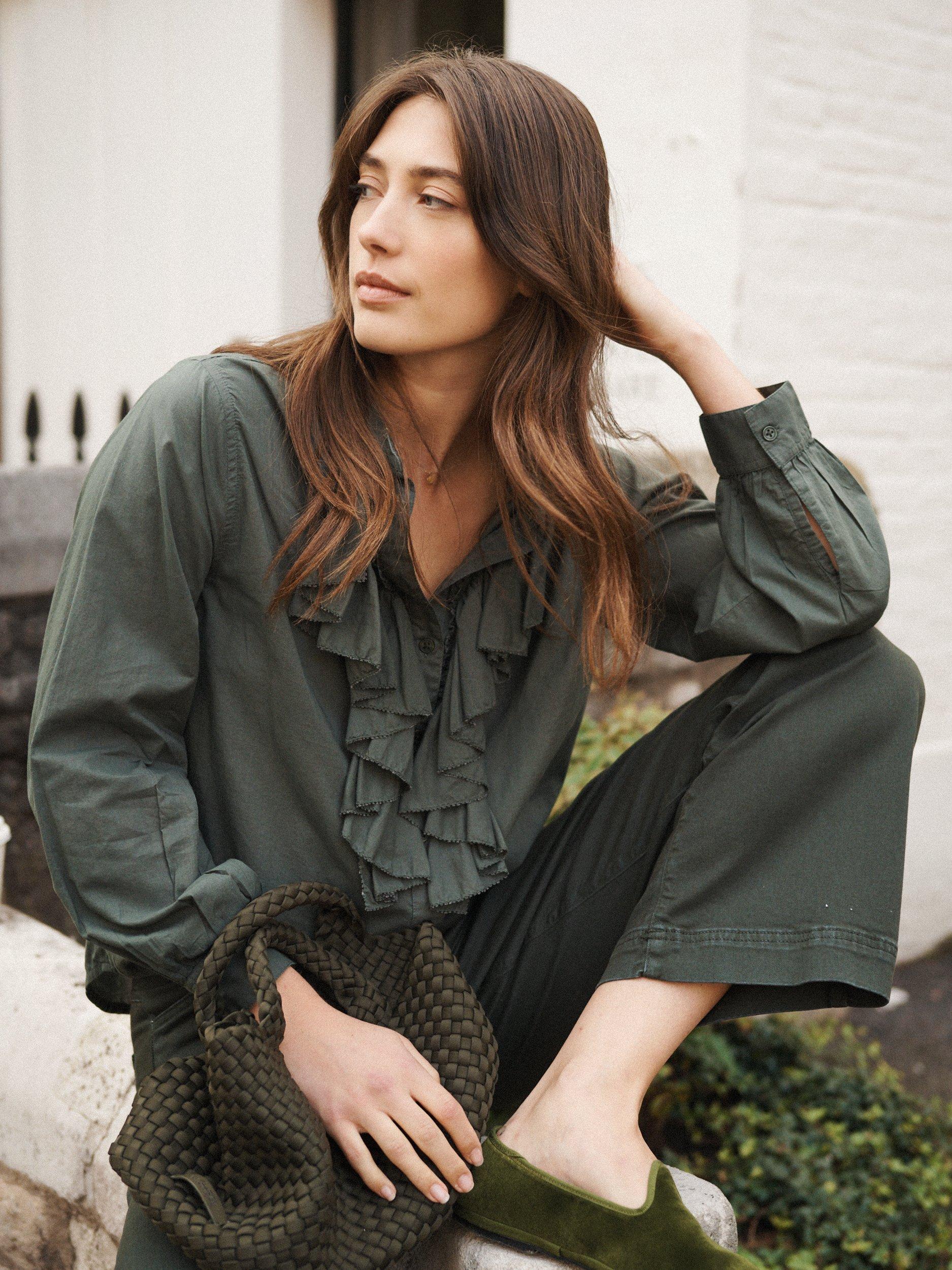 Product image 3 of 7, which shows NRBY Suzie Frill Shirt, Khaki, XS