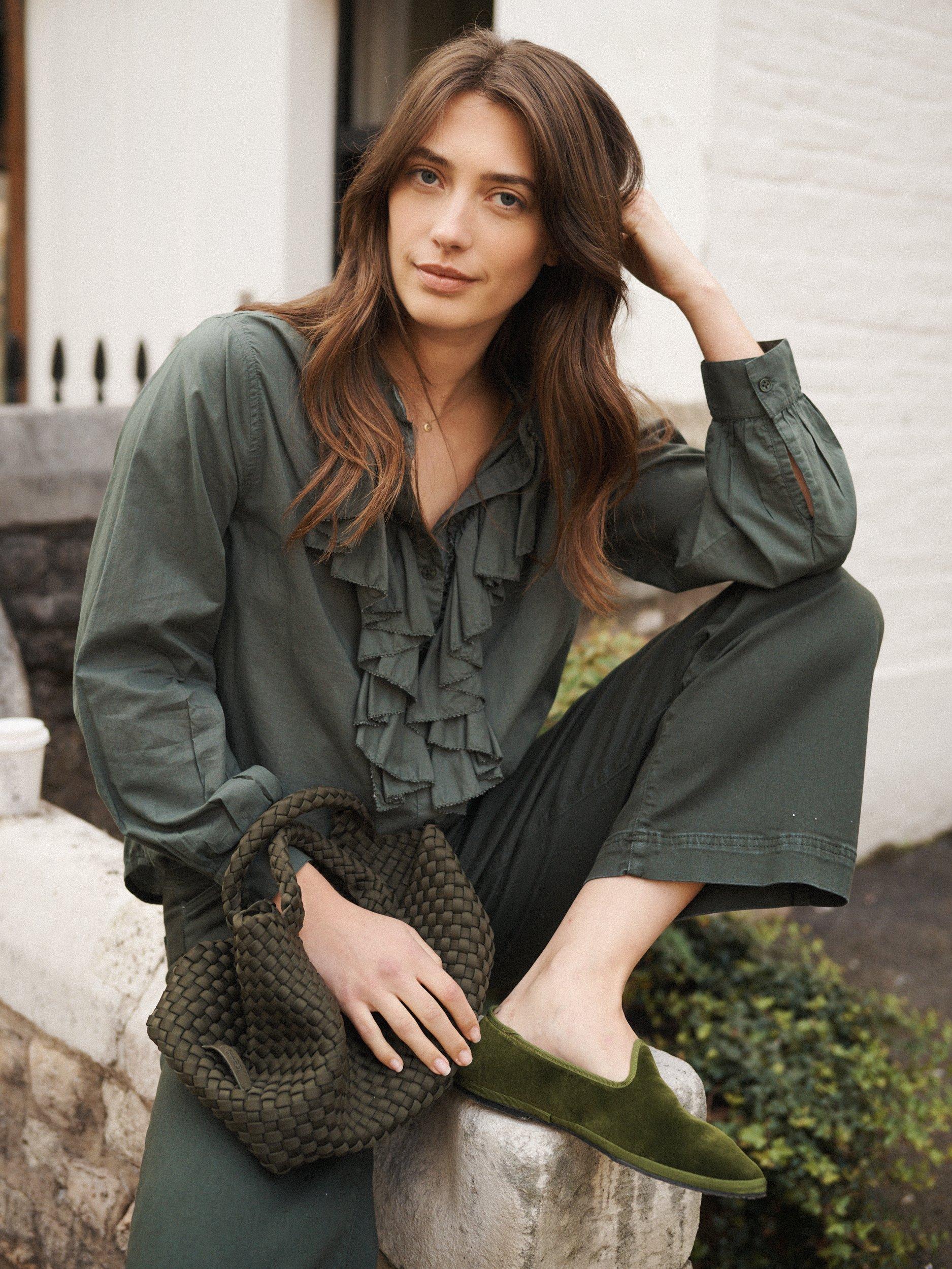 Product image 4 of 7, which shows NRBY Suzie Frill Shirt, Khaki, XS