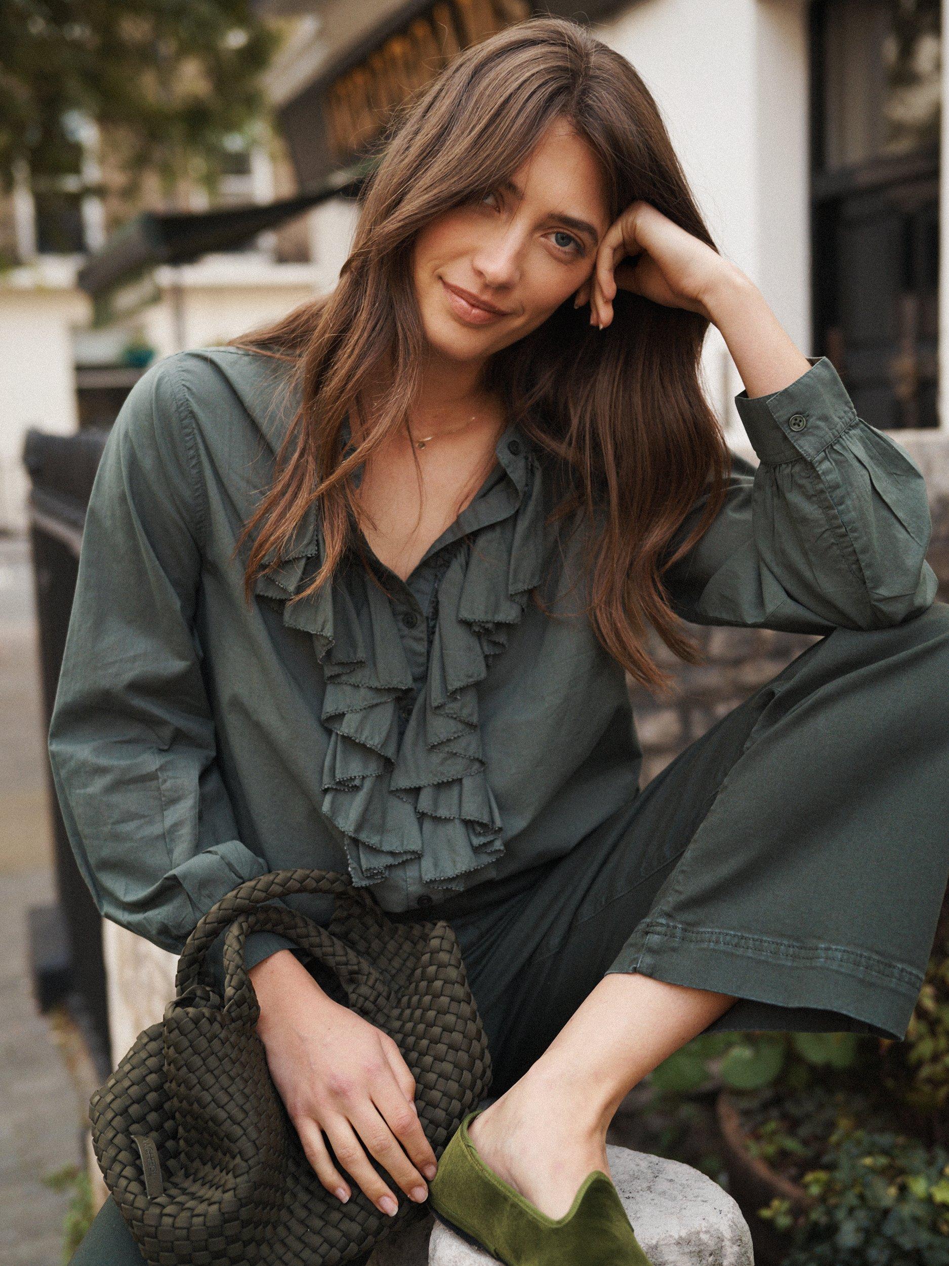 Product image 5 of 7, which shows NRBY Suzie Frill Shirt, Khaki, XS