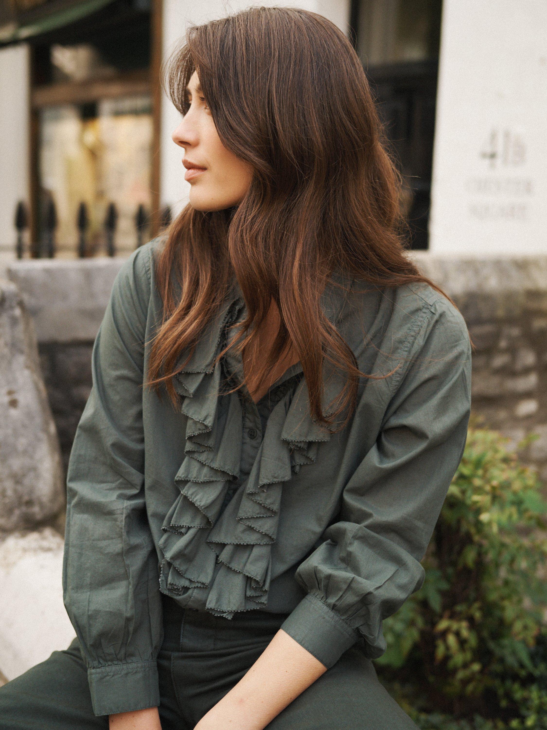 Product image 6 of 7, which shows NRBY Suzie Frill Shirt, Khaki, XS
