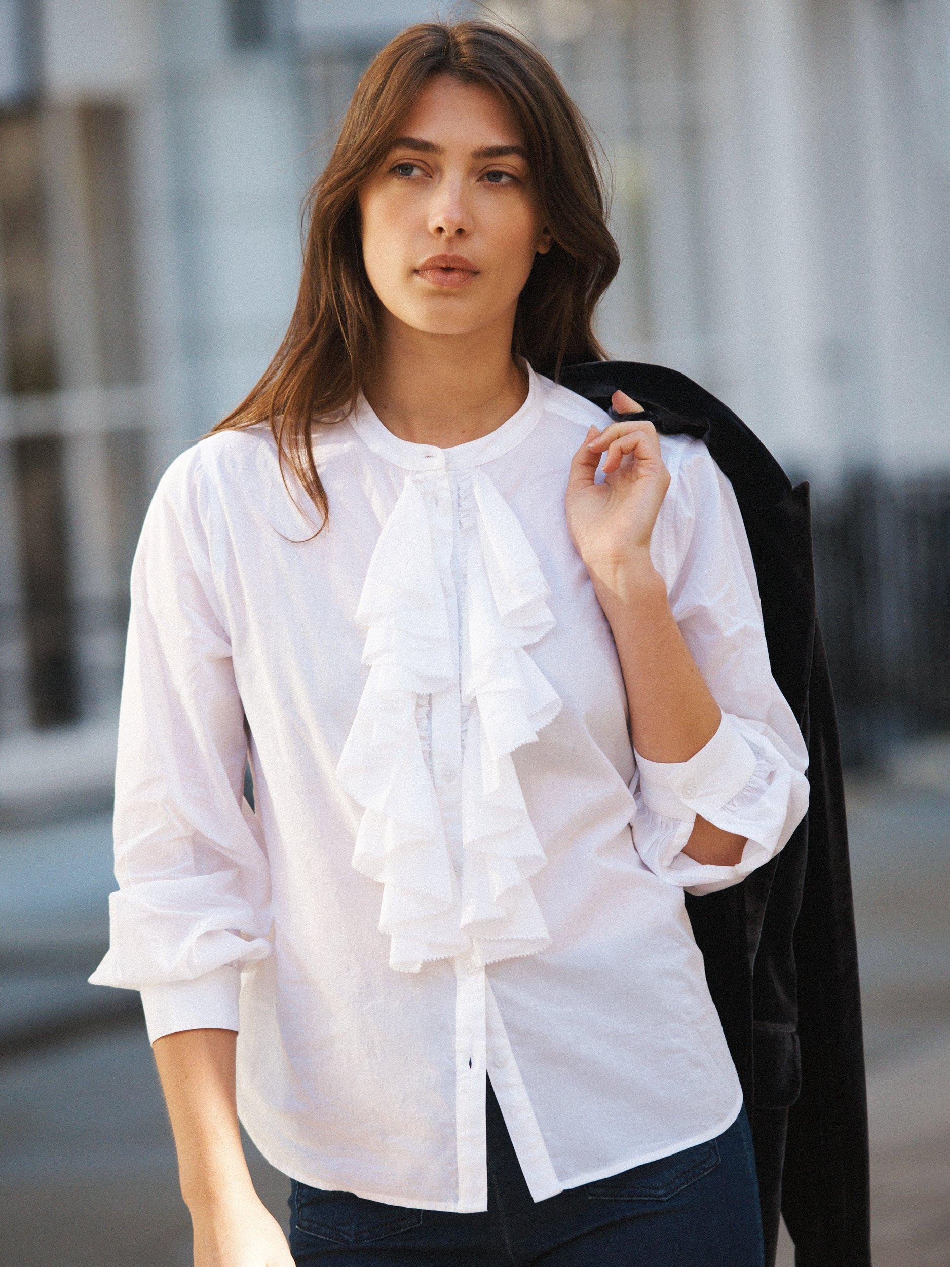 Product image 1 of 7, which shows NRBY Suzie Frill Shirt, White, XS
