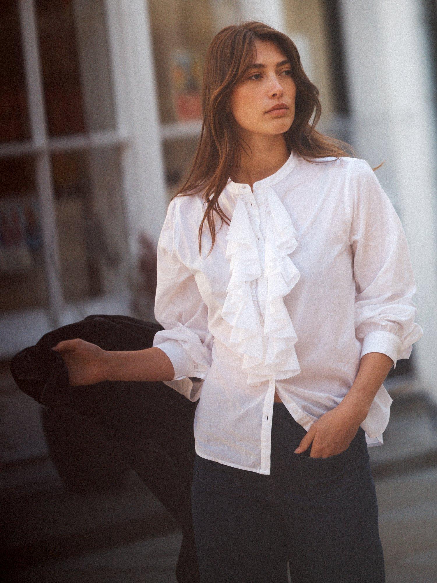 Product image 2 of 7, which shows NRBY Suzie Frill Shirt, White, XS
