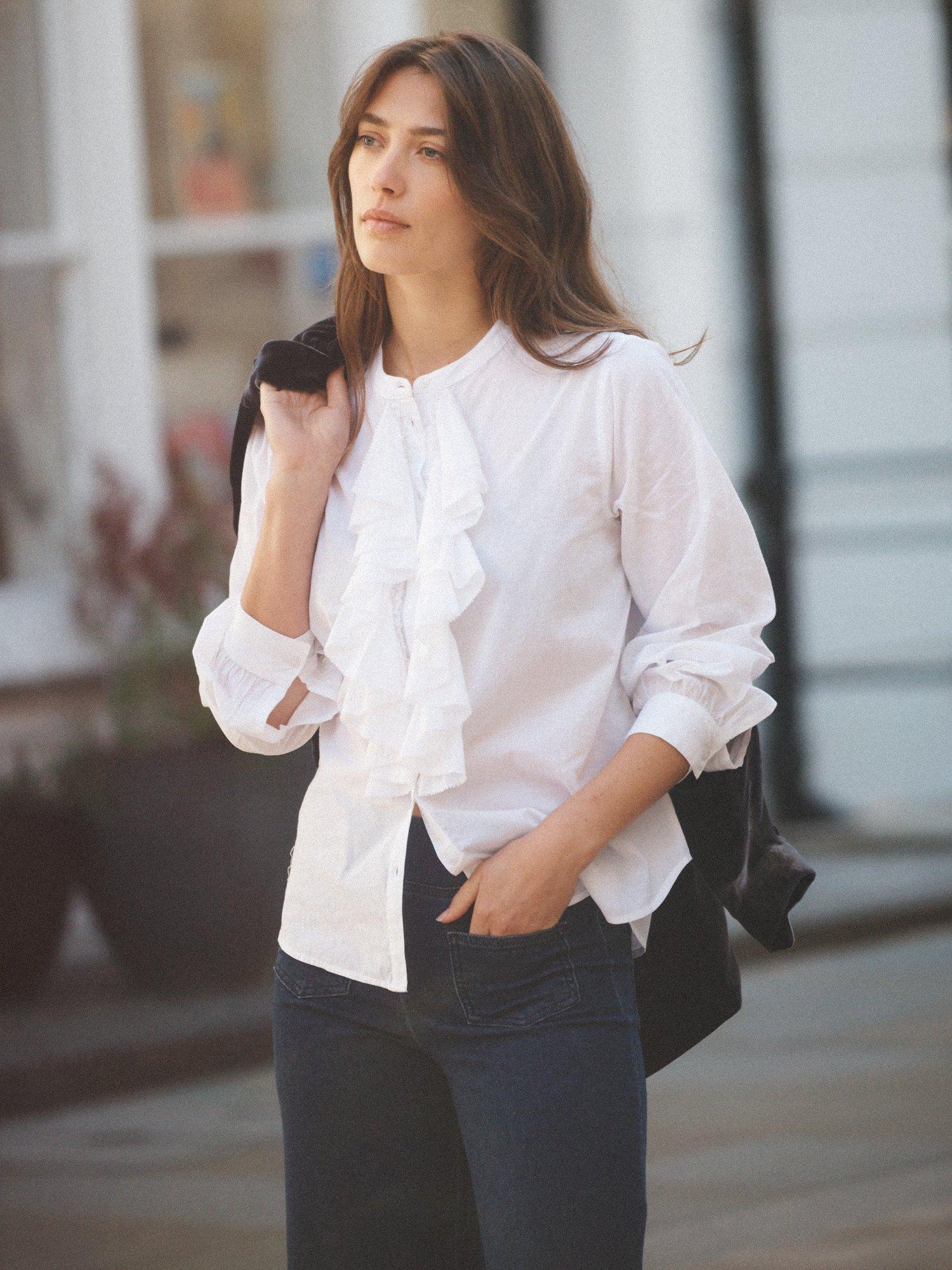 Product image 3 of 7, which shows NRBY Suzie Frill Shirt, White, XS