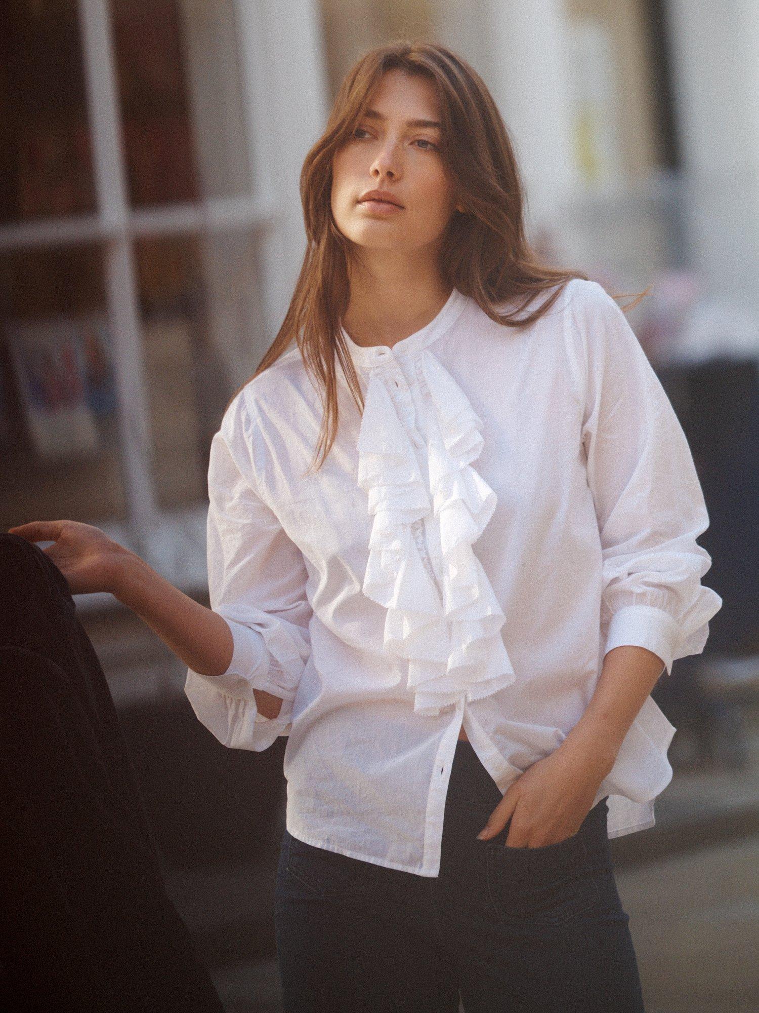 Product image 4 of 7, which shows NRBY Suzie Frill Shirt, White, XS