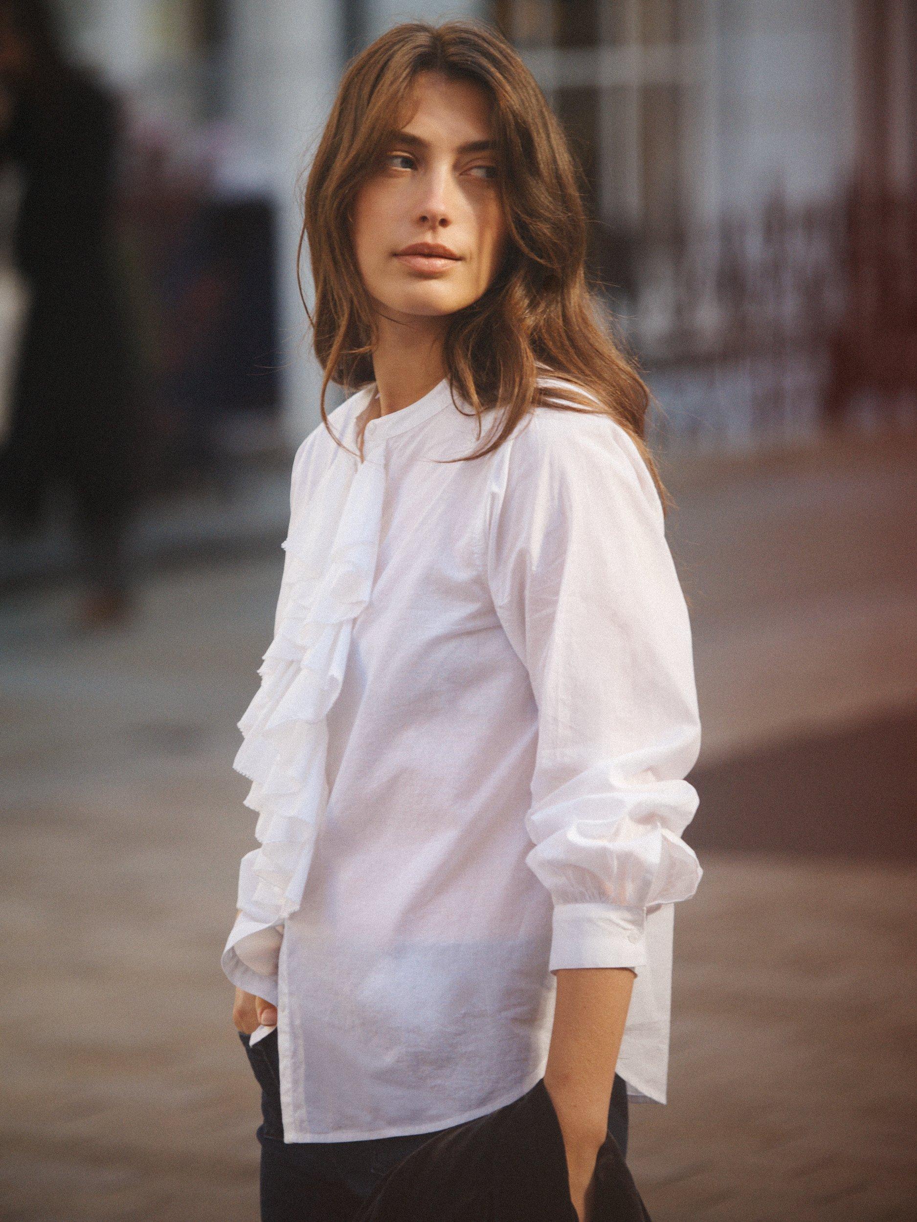 Product image 5 of 7, which shows NRBY Suzie Frill Shirt, White, XS