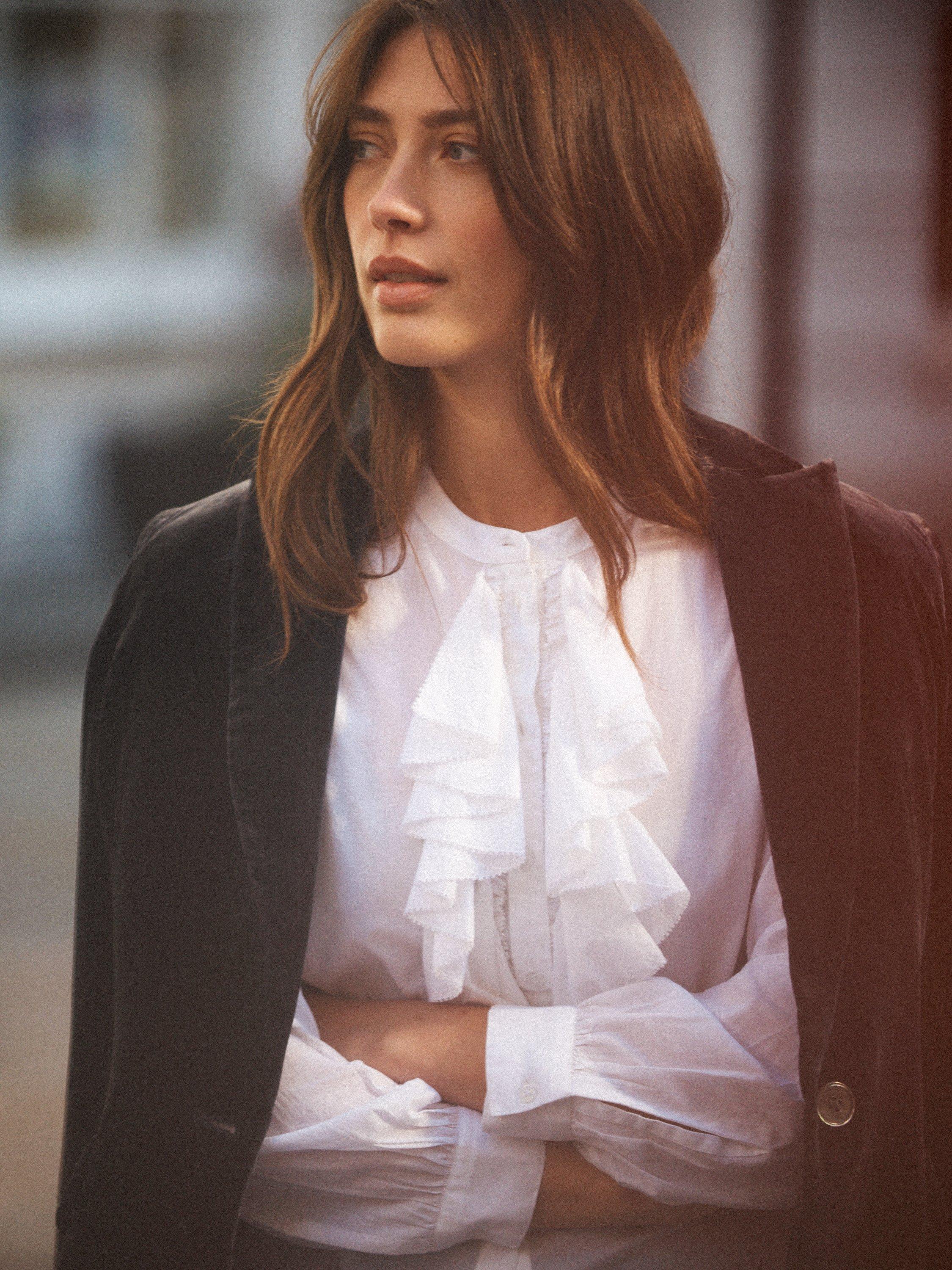 Product image 6 of 7, which shows NRBY Suzie Frill Shirt, White, XS