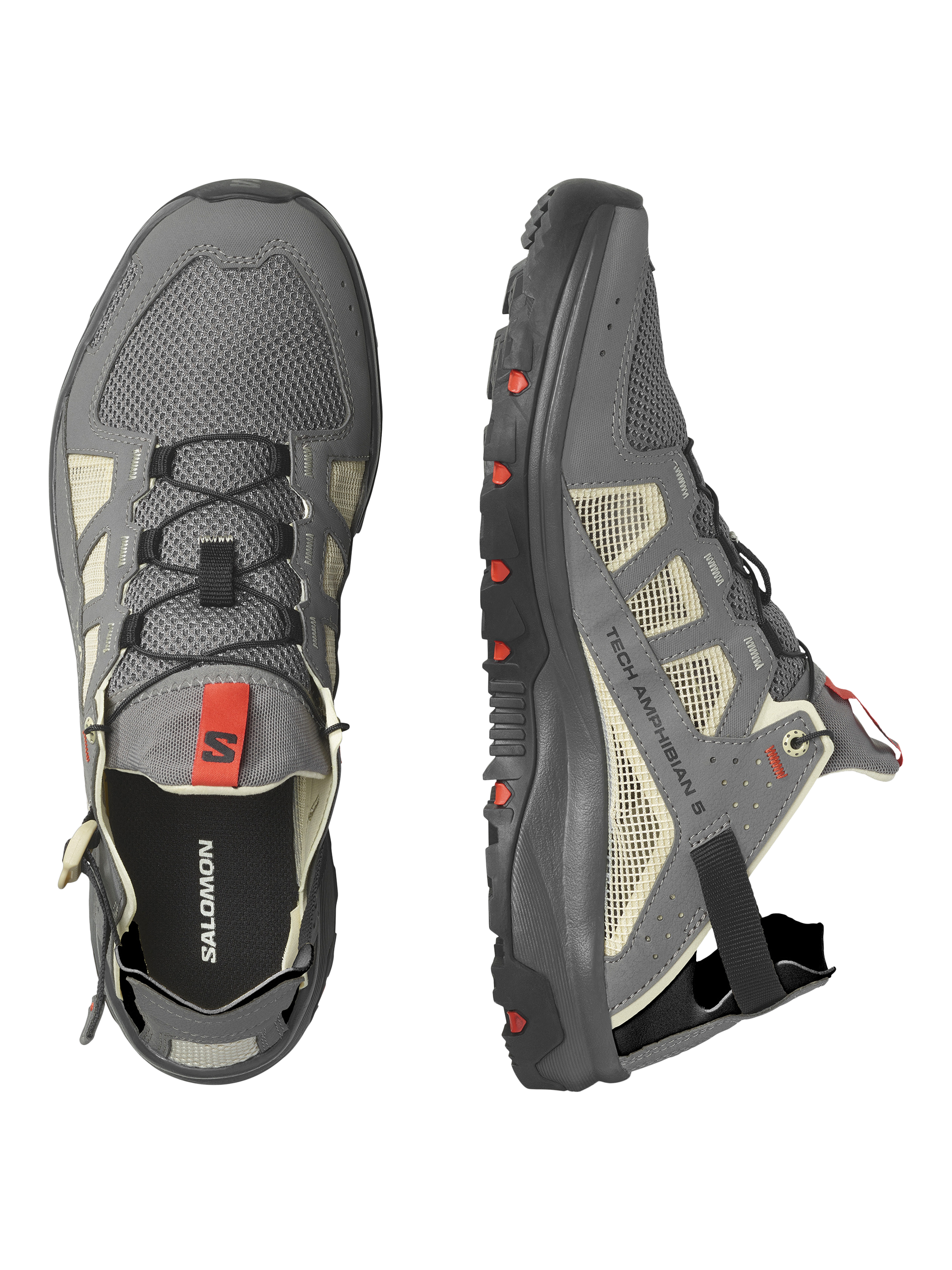 Product image 3 of 5, which shows Salomon Men's Techamphibian 5 Water Shoes, Moth/Fiery Red, 7