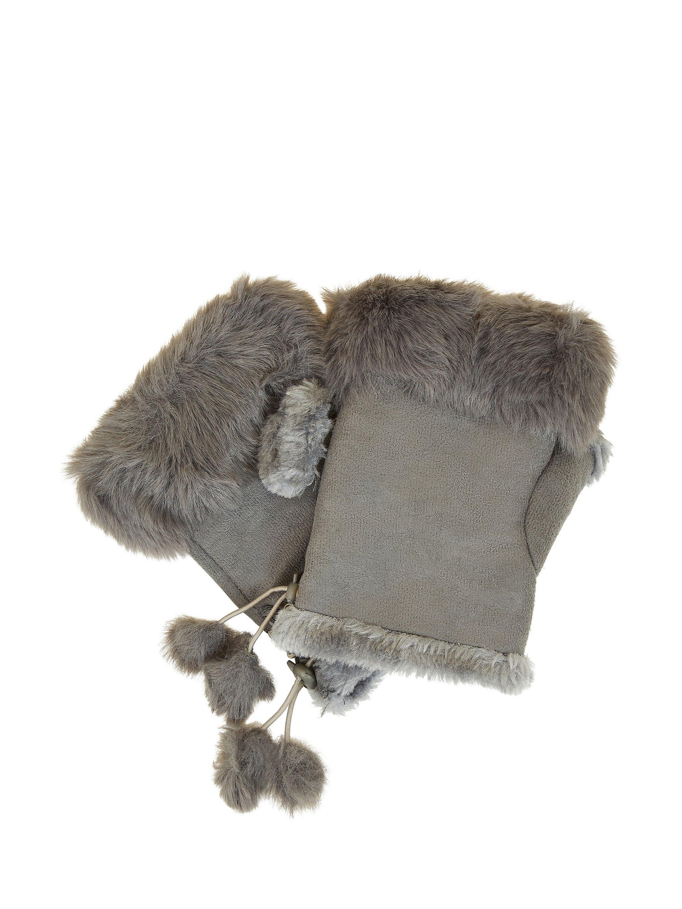 Yumi Faux Fur Fingerless Gloves, Grey