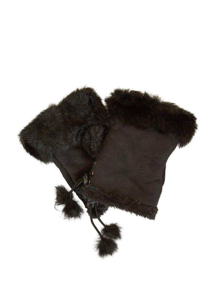 Product image 1 of 3, which shows Yumi Faux Fur Fingerless Gloves, Black, One Size