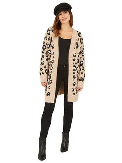 Yumi Leopard Print Longline Cardigan - view 2, Beige