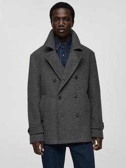 Mango Alberti Wool Blend Double Breasted Pea Coat, Medium Grey, Medium Grey