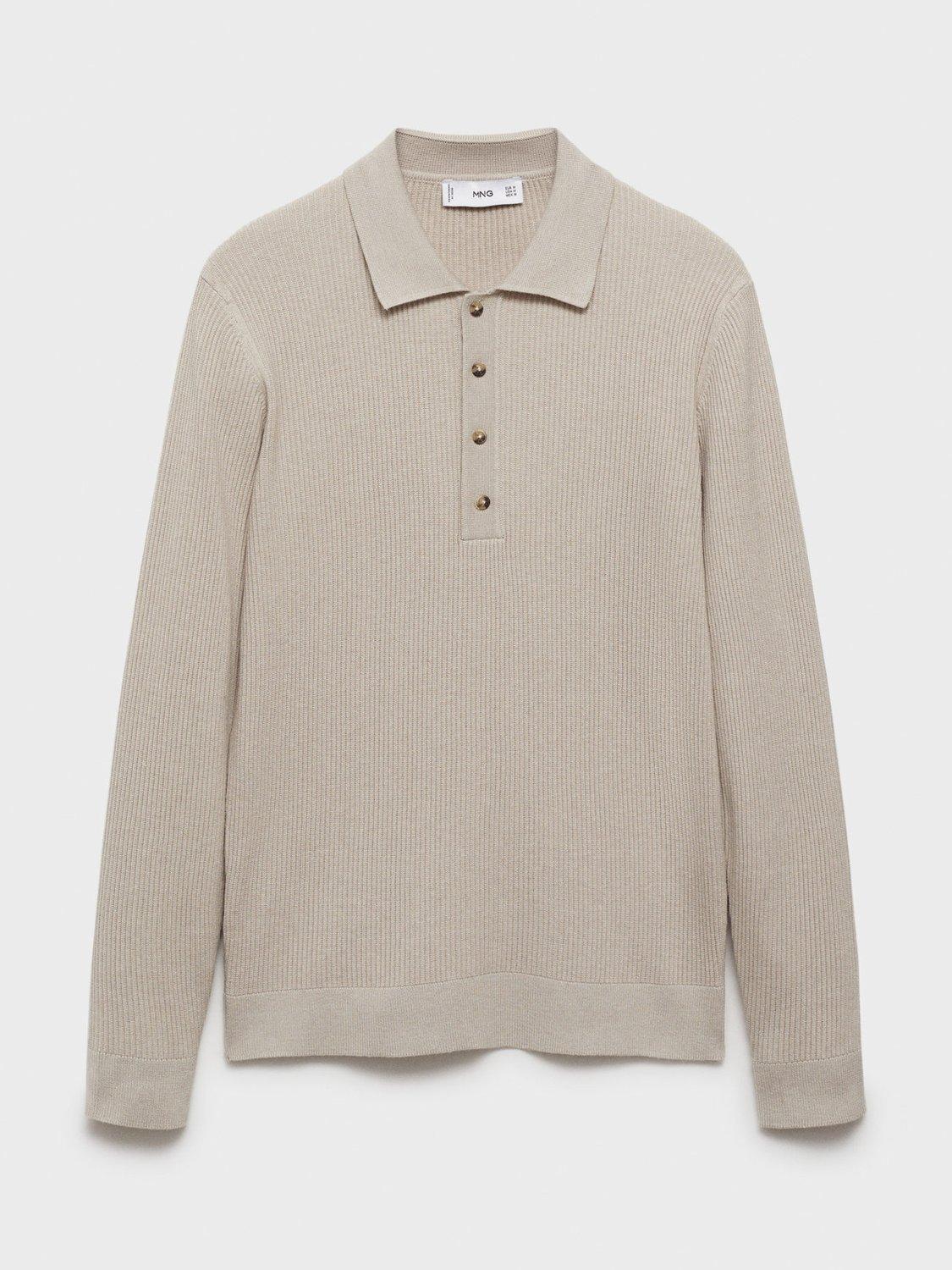 Product image 3 of 8, which shows Mango Antiguas Regular Fit Long Sleeve Polo Shirt, Light Beige, L