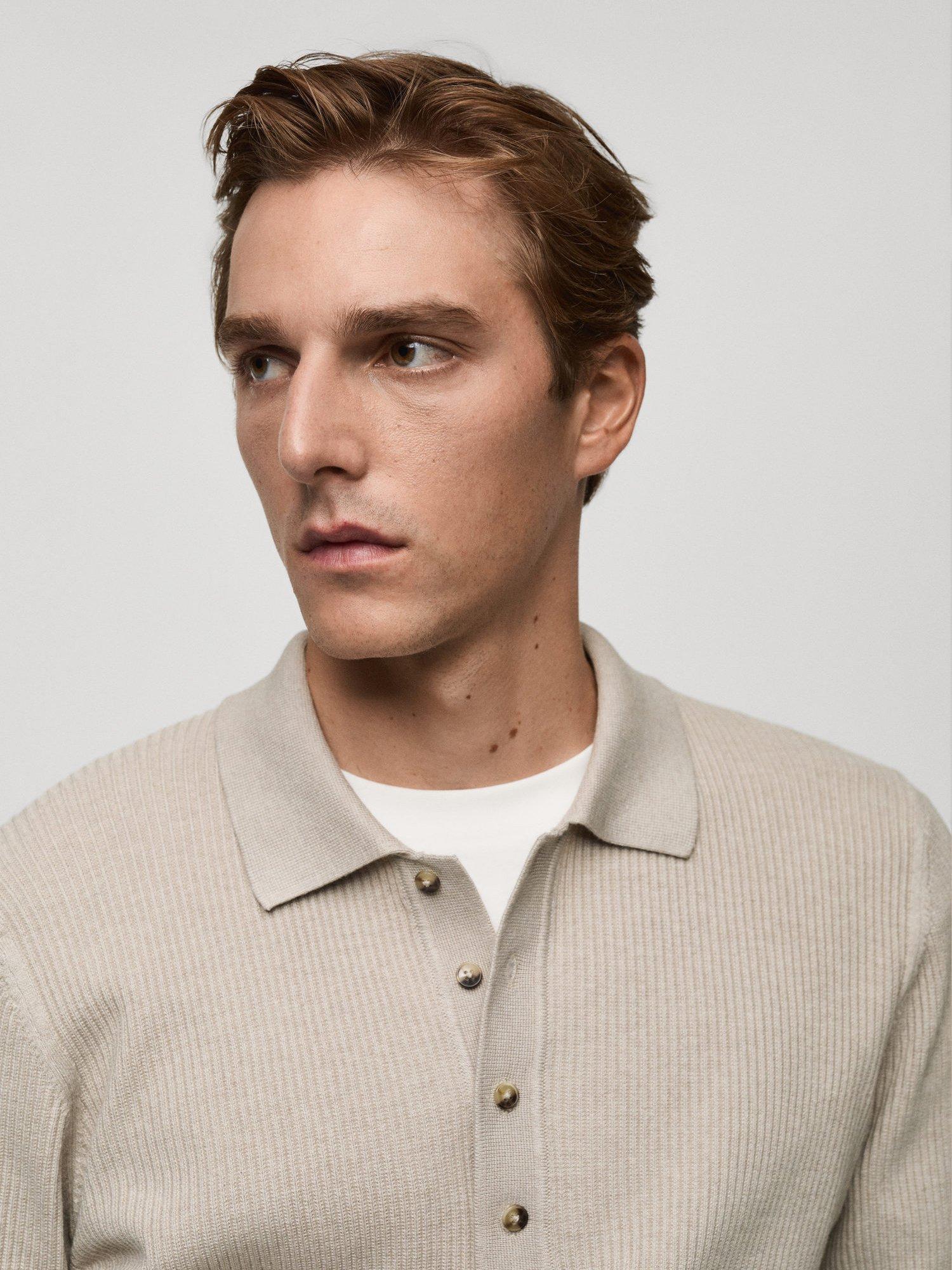 Product image 6 of 8, which shows Mango Antiguas Regular Fit Long Sleeve Polo Shirt, Light Beige, L